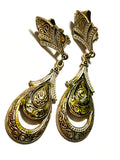 Vintage Spain Gold Tone Ornate Clip-On Earrings | Teardrop Filigree | 1960s 1970s
