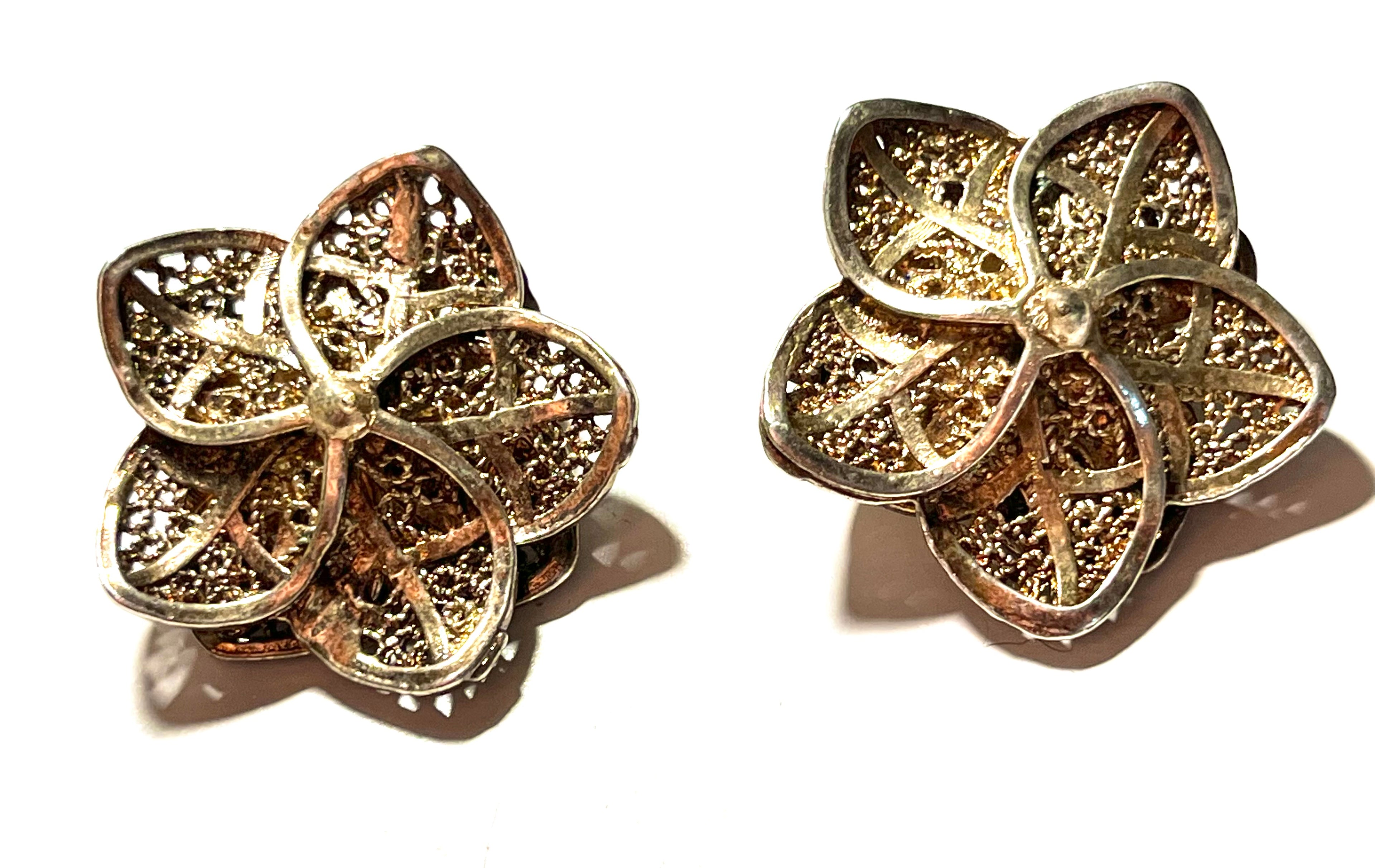 Vintage Gold Tone Floral Dress clip on Pair | Layered Flower Fur Clips | Mid Century