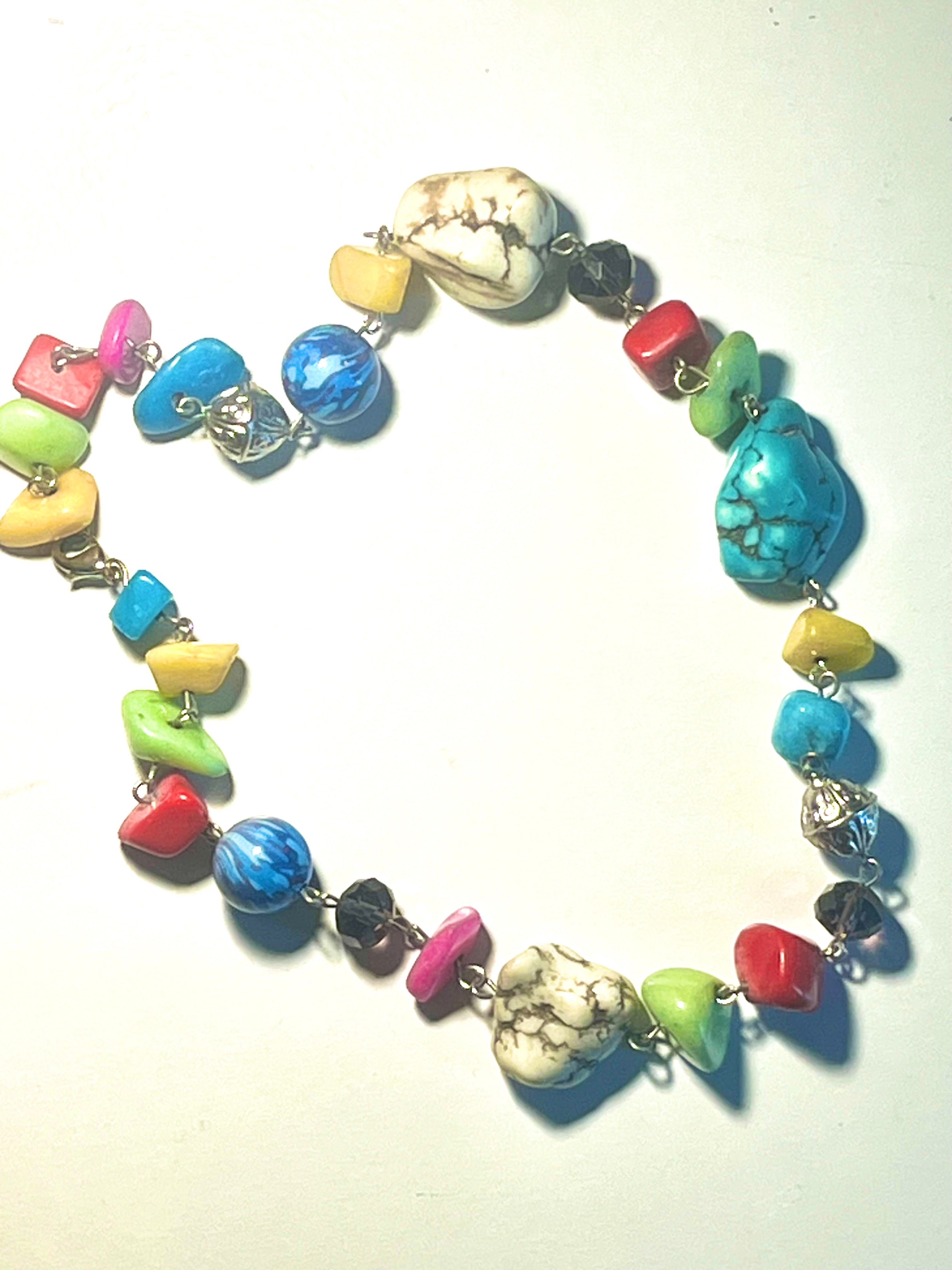 Vintage Multicolor Stone Beaded Necklace – Chunky Nugget Style – Statement Jewelry