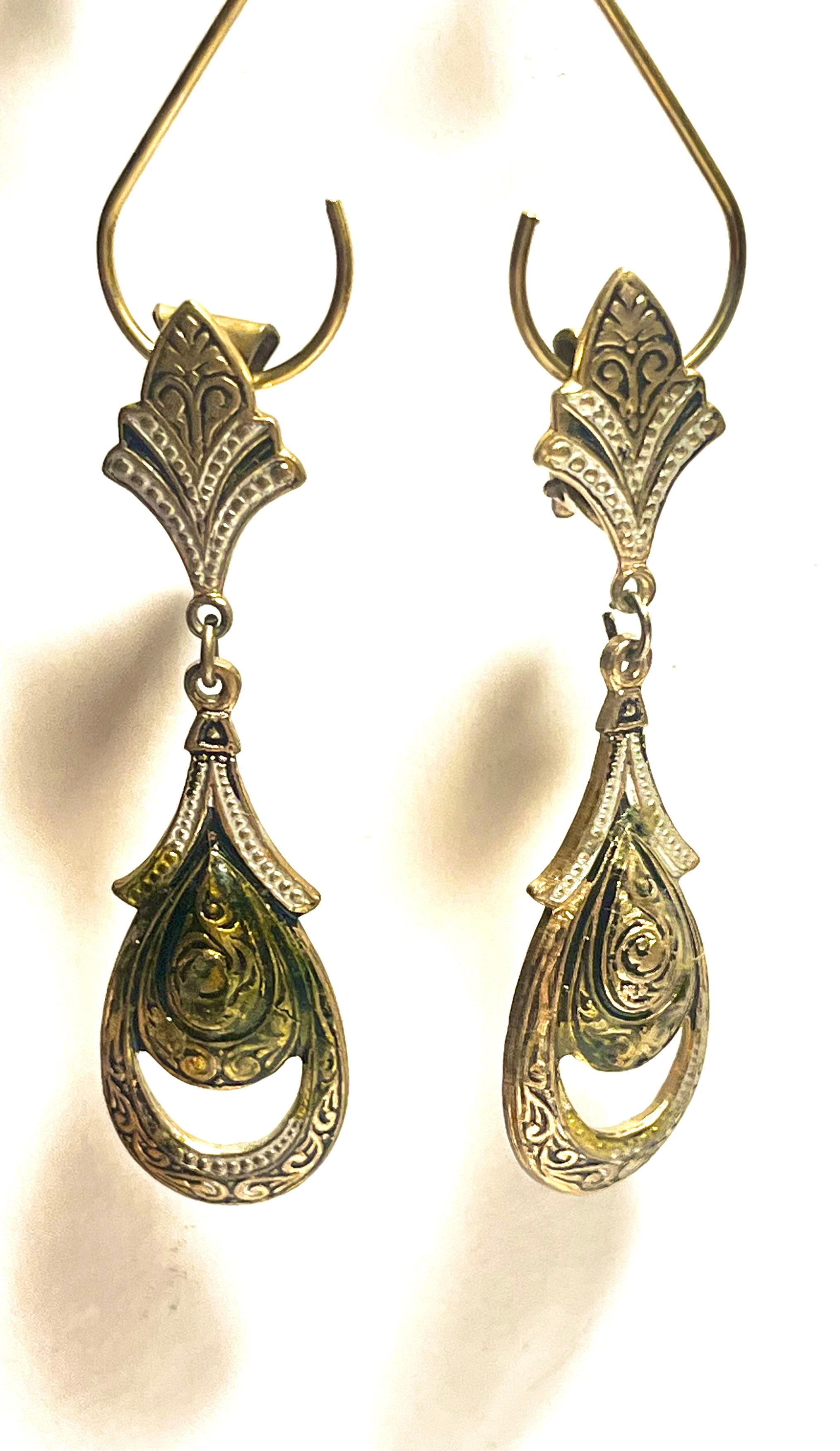 Vintage Spain Gold Tone Ornate Clip-On Earrings | Teardrop Filigree | 1960s 1970s