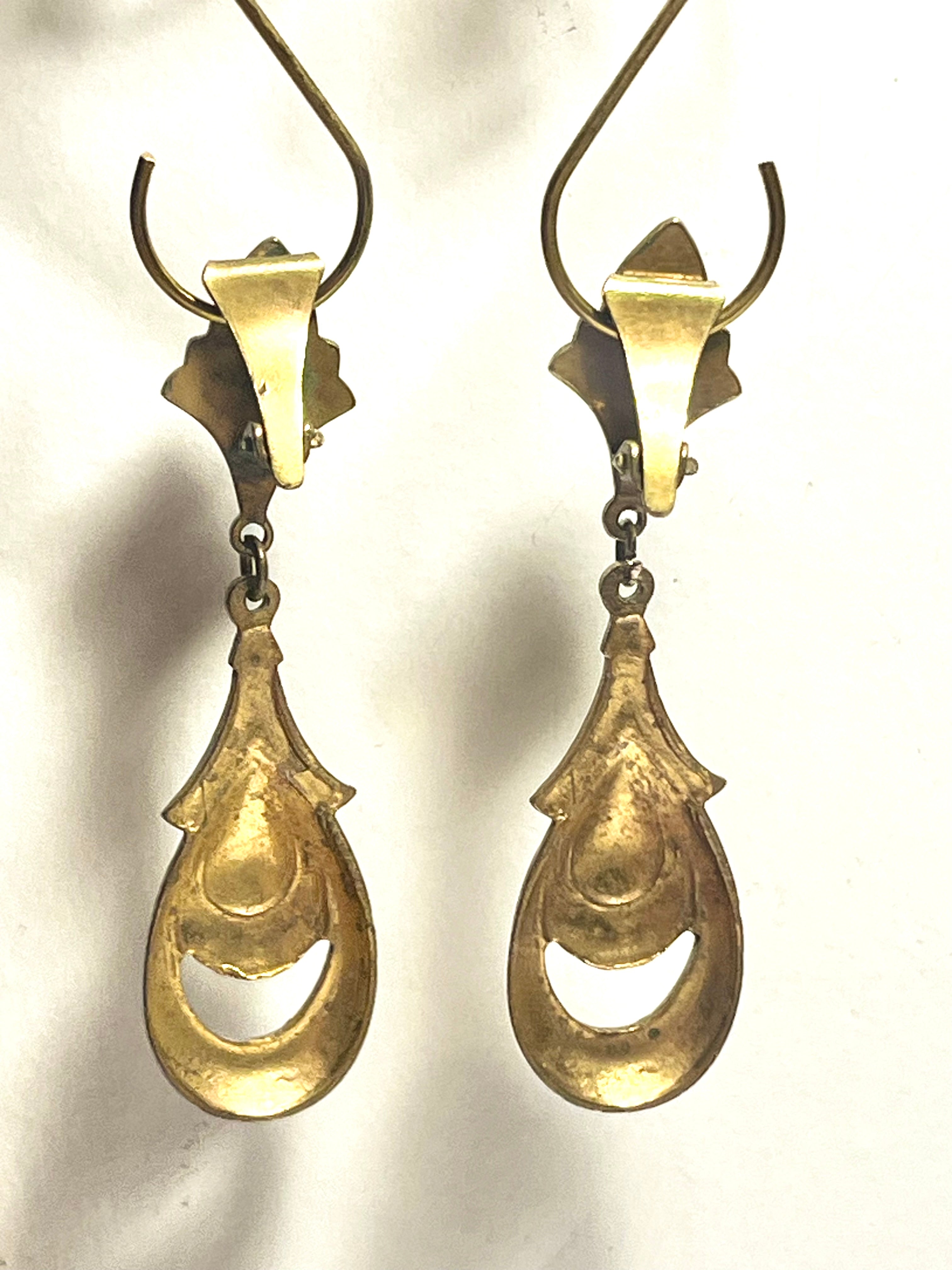 Vintage Spain Gold Tone Ornate Clip-On Earrings | Teardrop Filigree | 1960s 1970s