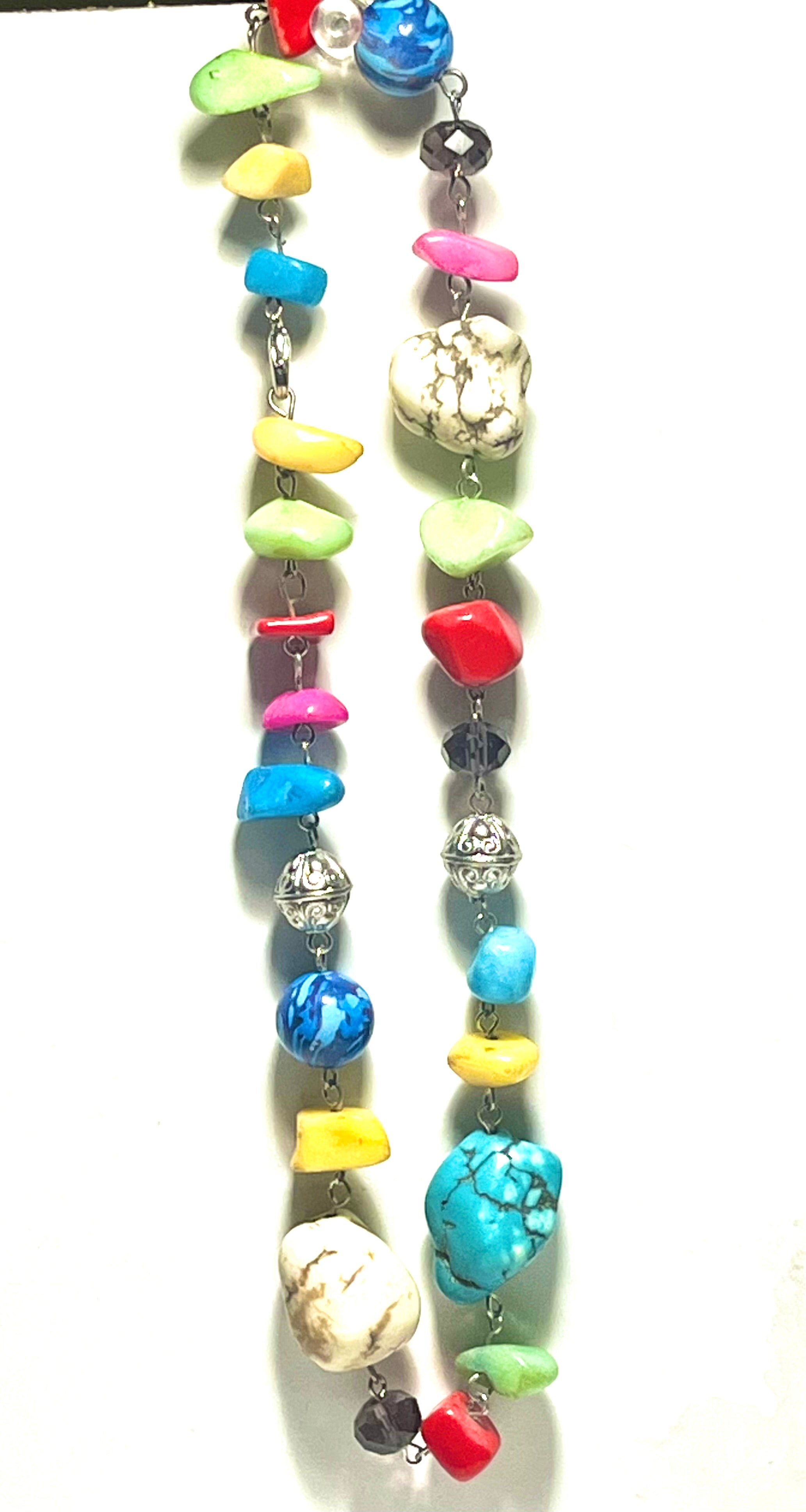Vintage Multicolor Stone Beaded Necklace – Chunky Nugget Style – Statement Jewelry