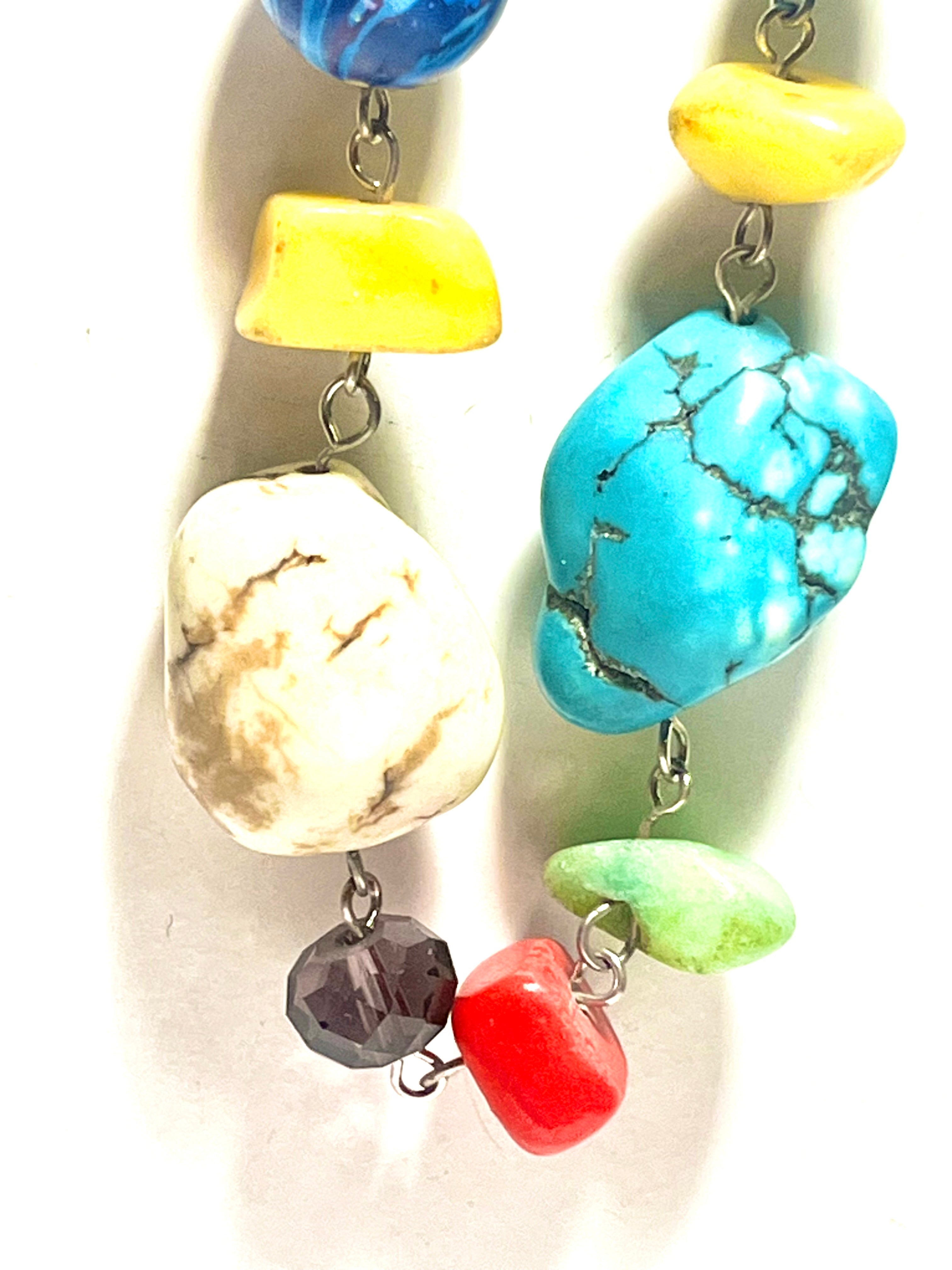 Vintage Multicolor Stone Beaded Necklace – Chunky Nugget Style – Statement Jewelry