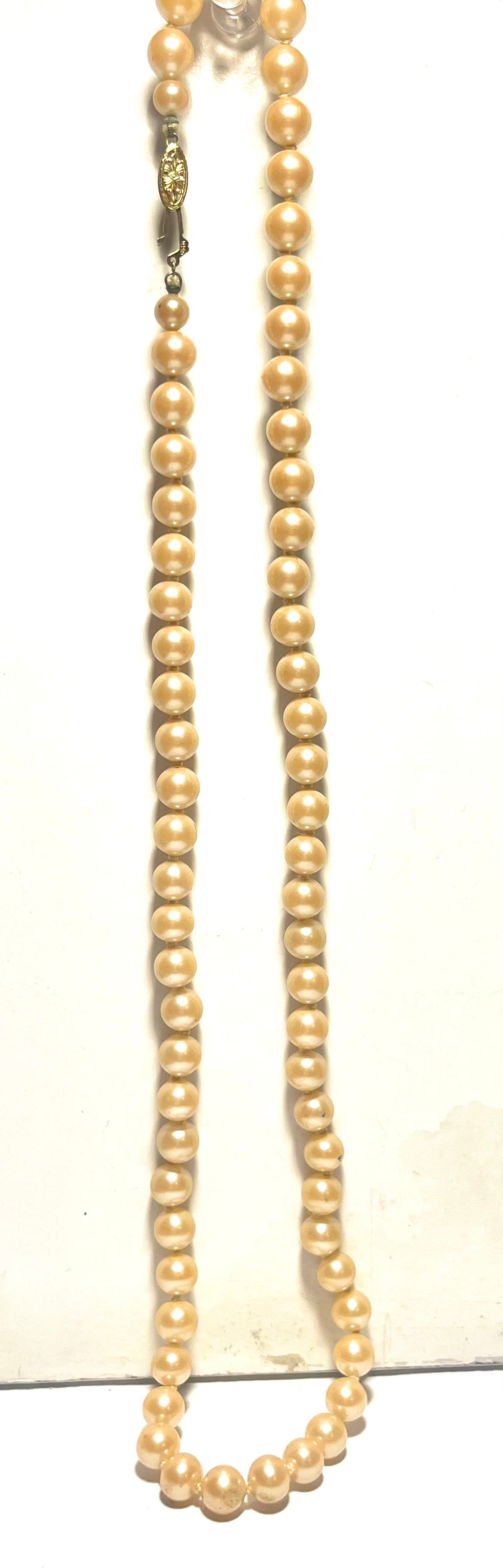 Vintage Faux Pearl Necklace 14K Gold Clasp Cream Strand Mid Century Classic Jewelry