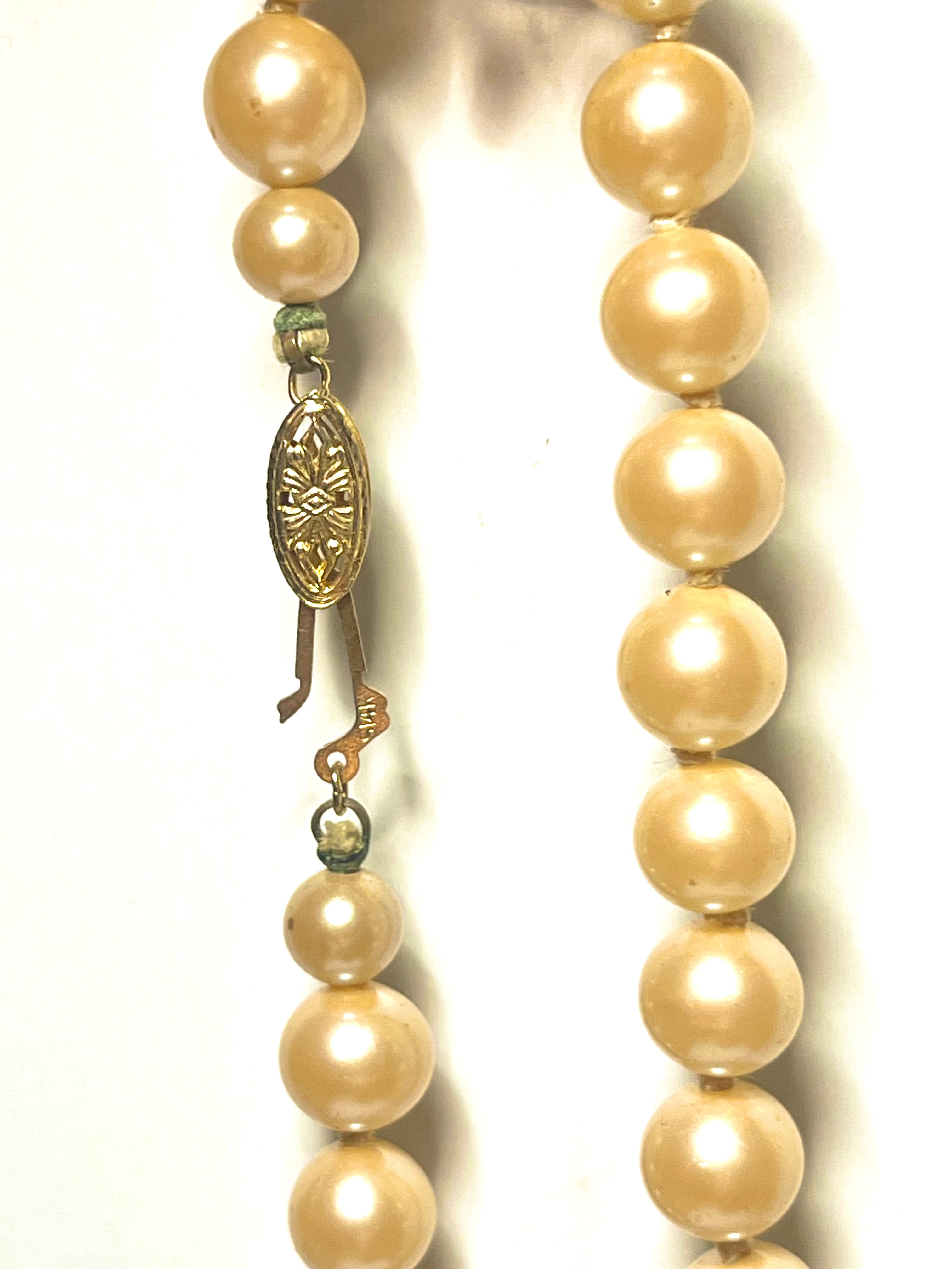Vintage Faux Pearl Necklace 14K Gold Clasp Cream Strand Mid Century Classic Jewelry