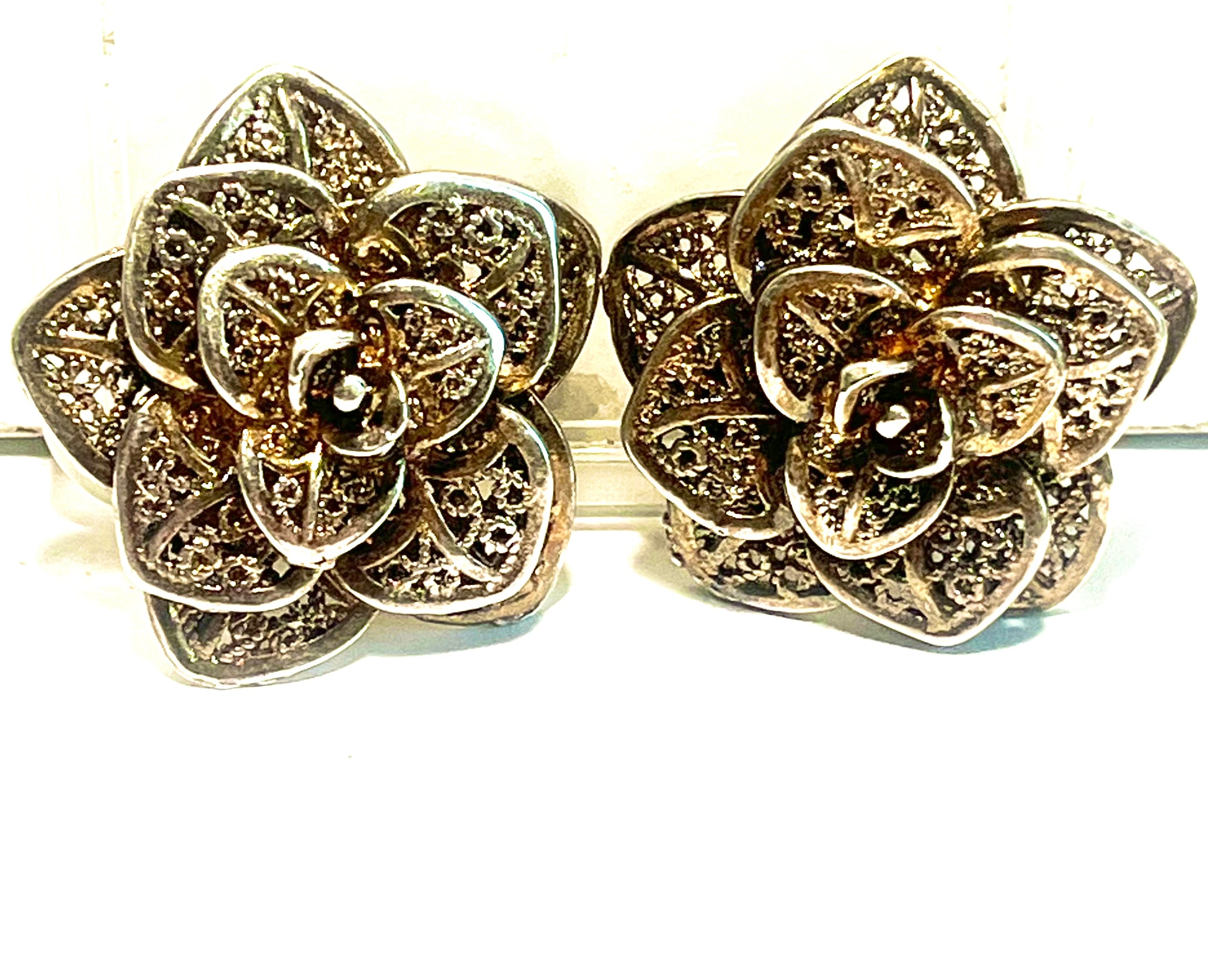 Vintage Gold Tone Floral Dress clip on Pair | Layered Flower Fur Clips | Mid Century