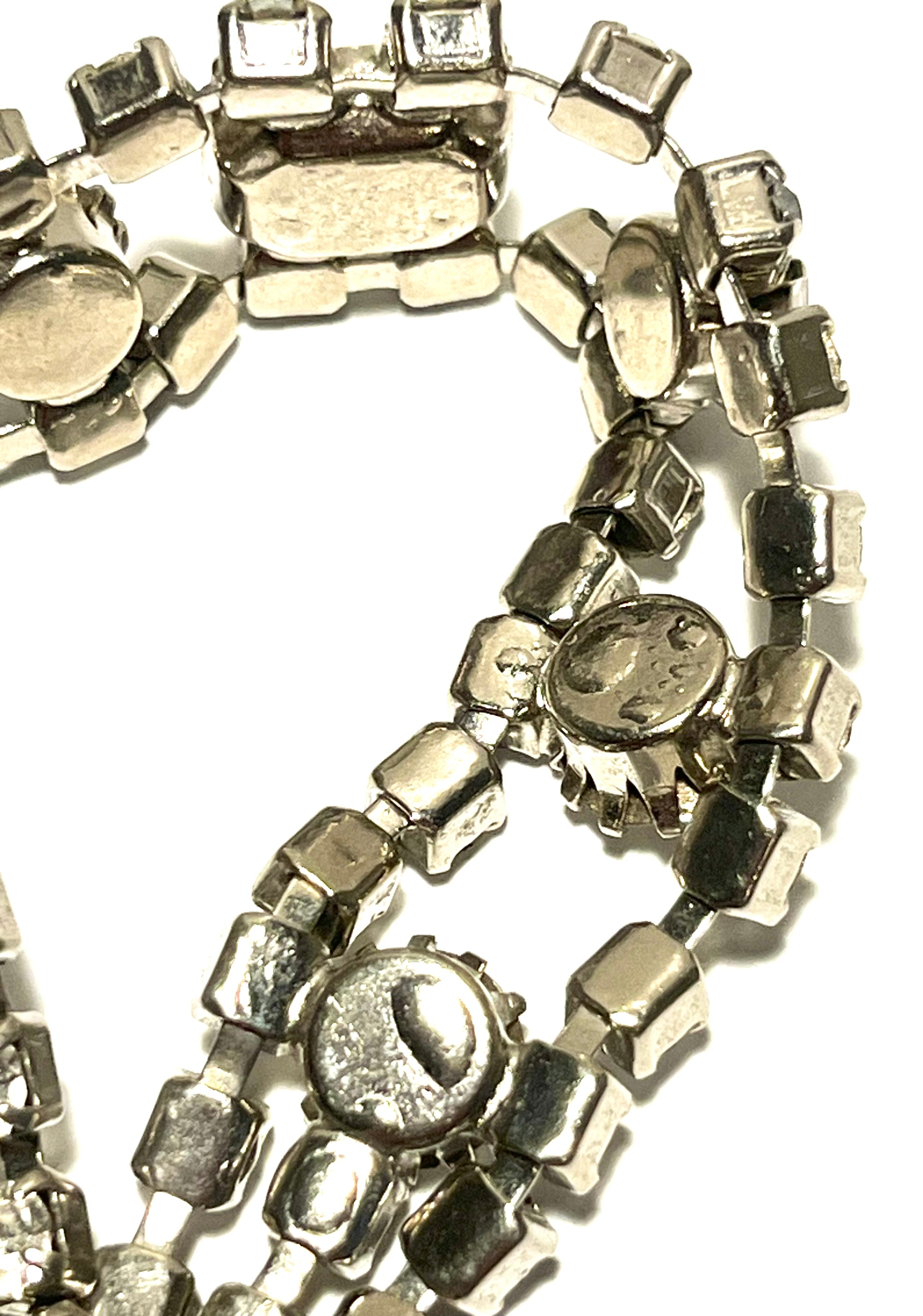 Vintage Rhinestone Bracelet Silver Tone Double Strand Statement Wedding Prom Jewelry