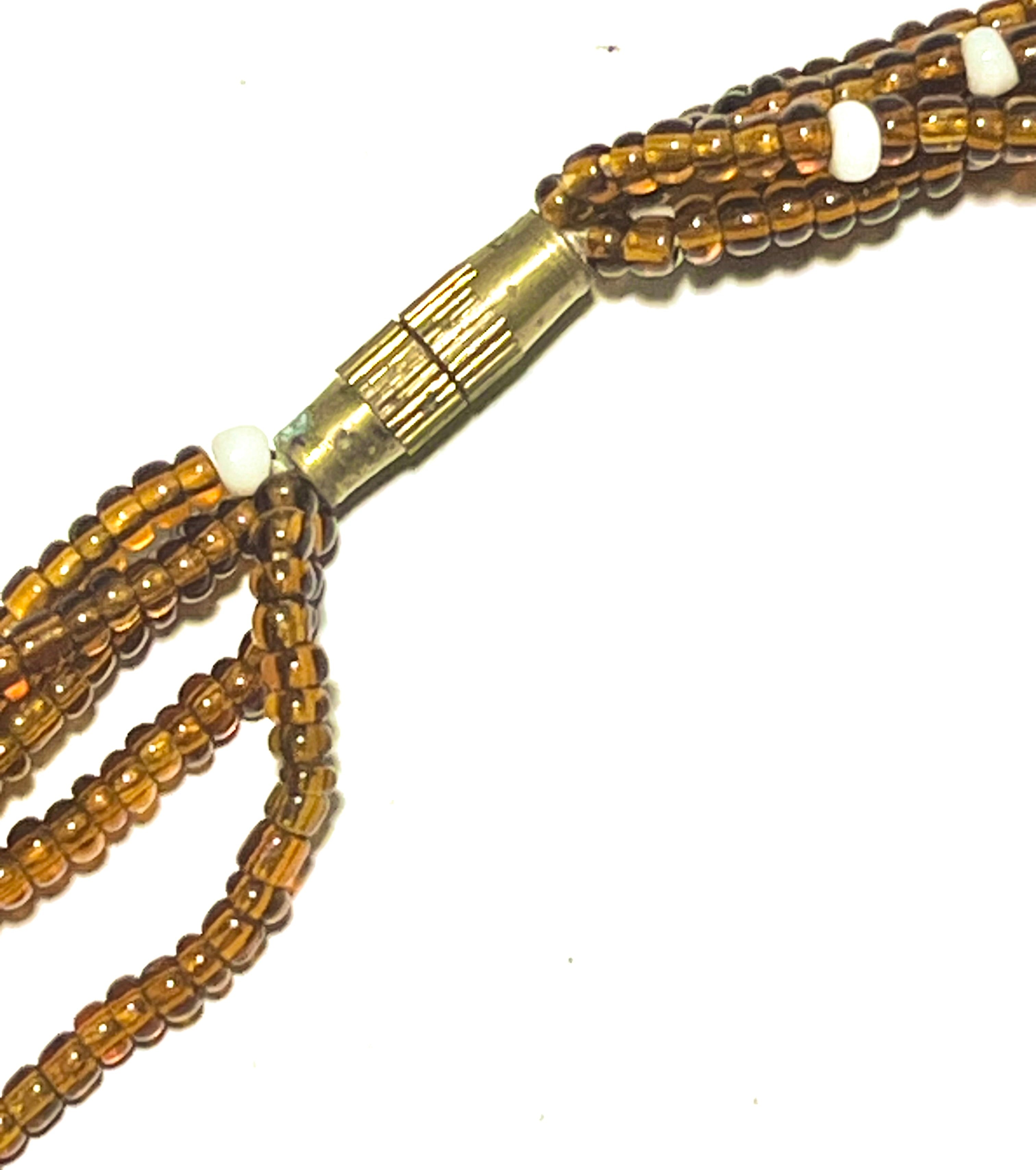 Vintage Multi-Strand Beaded Necklace w/ Carved Shell Pendant (Zebra Pattern)