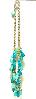 Vintage Aqua Beaded Dangle Necklace (Gold Tone Chain)