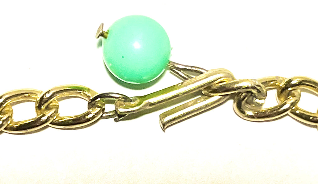 Vintage Aqua Beaded Dangle Necklace (Gold Tone Chain)
