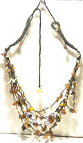 Vintage Amber Chip Cluster Necklace Multi Strand Boho Dangle Cord Adjustable Statement