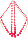 Vintage Red Beaded Necklace Double Strand Graduated Knotted Retro Jewelry