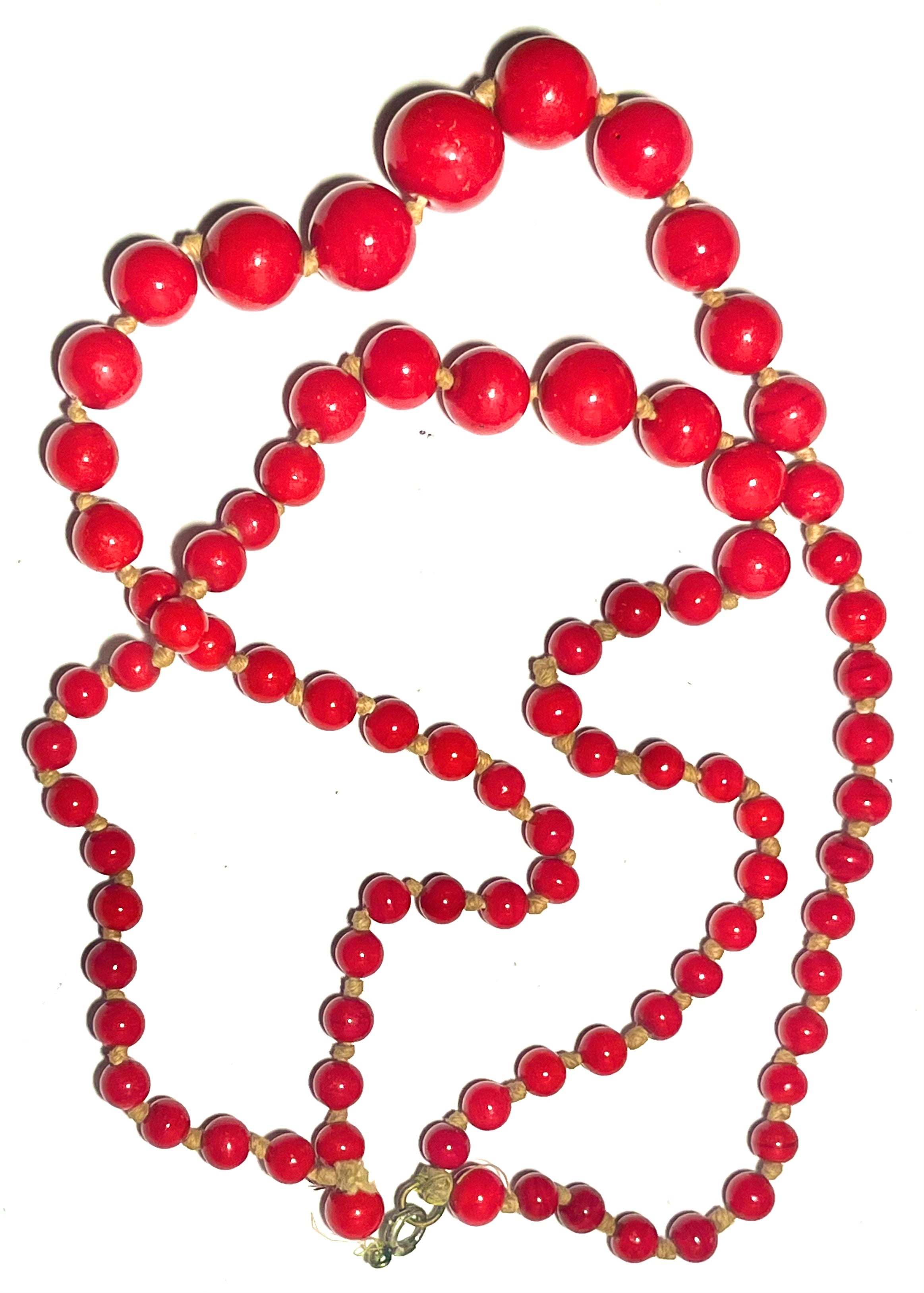 Vintage Red Beaded Necklace Double Strand Graduated Knotted Retro Jewelry