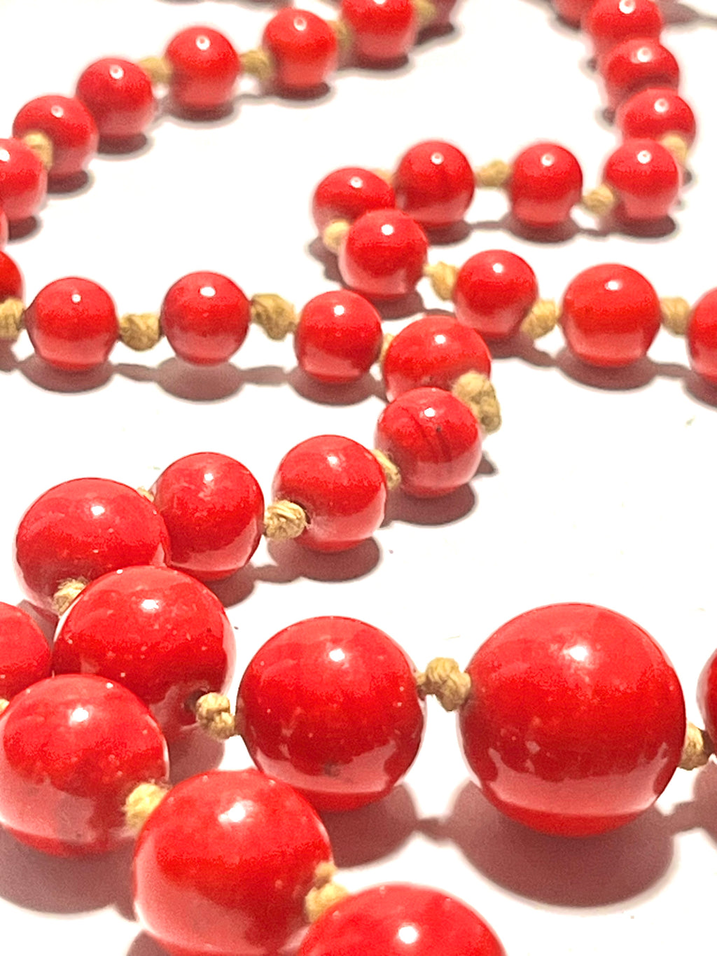 Vintage Red Beaded Necklace Double Strand Graduated Knotted Retro Jewelry