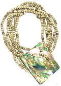Vintage Abalone Shell Multi Strand Beaded Necklace – Boho Statement Natural Shell Pendant
