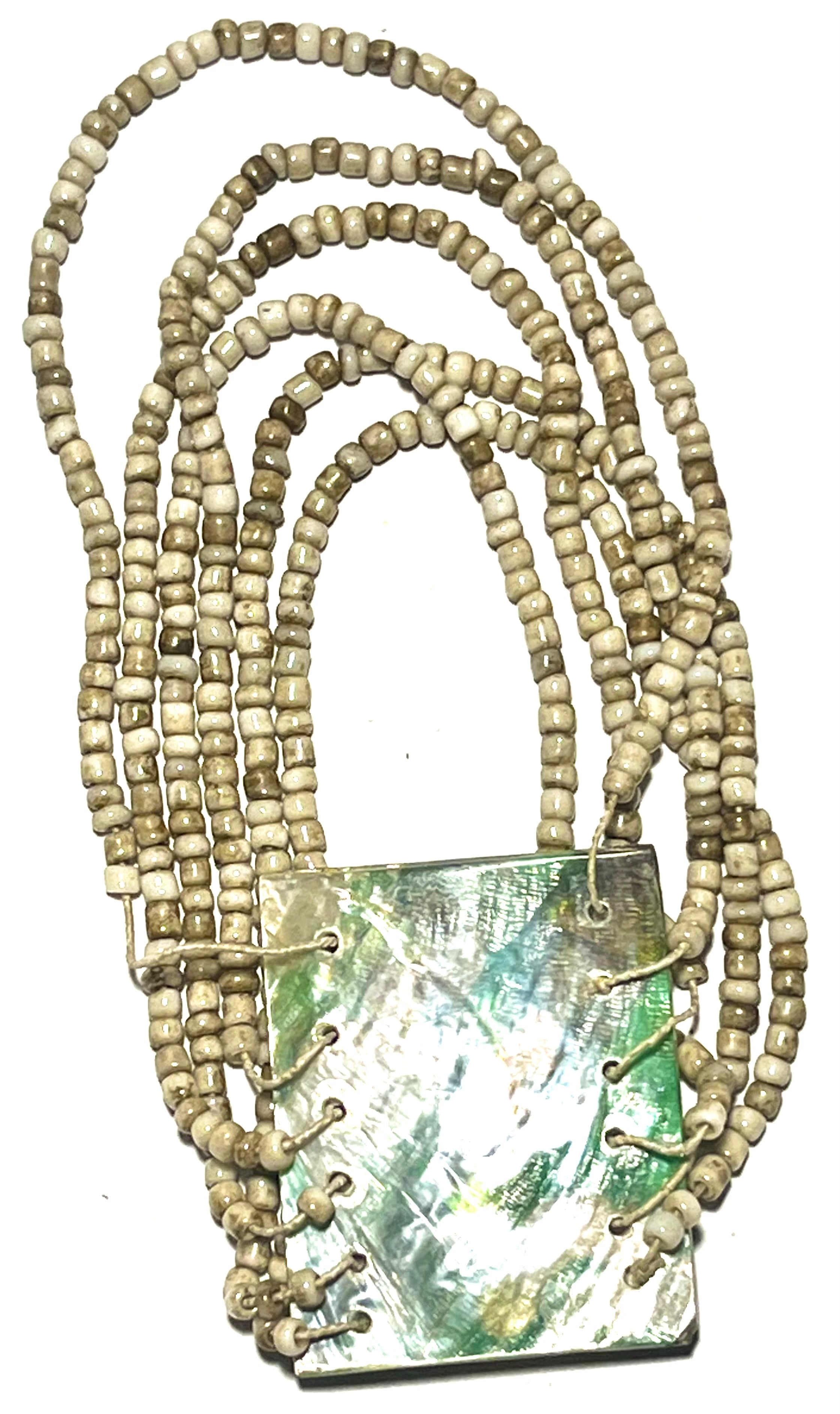 Vintage Abalone Shell Multi Strand Beaded Necklace – Boho Statement Natural Shell Pendant
