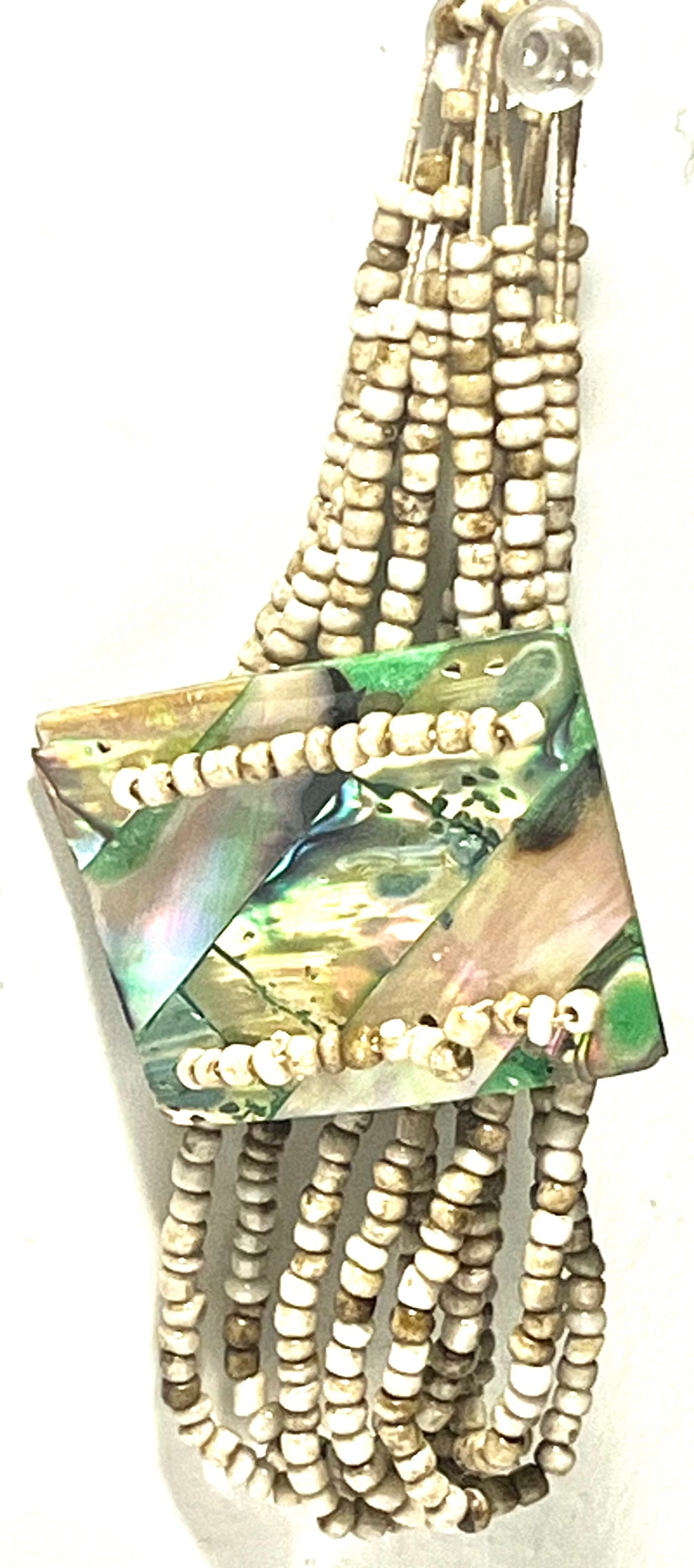 Vintage Abalone Shell Multi Strand Beaded Necklace – Boho Statement Natural Shell Pendant