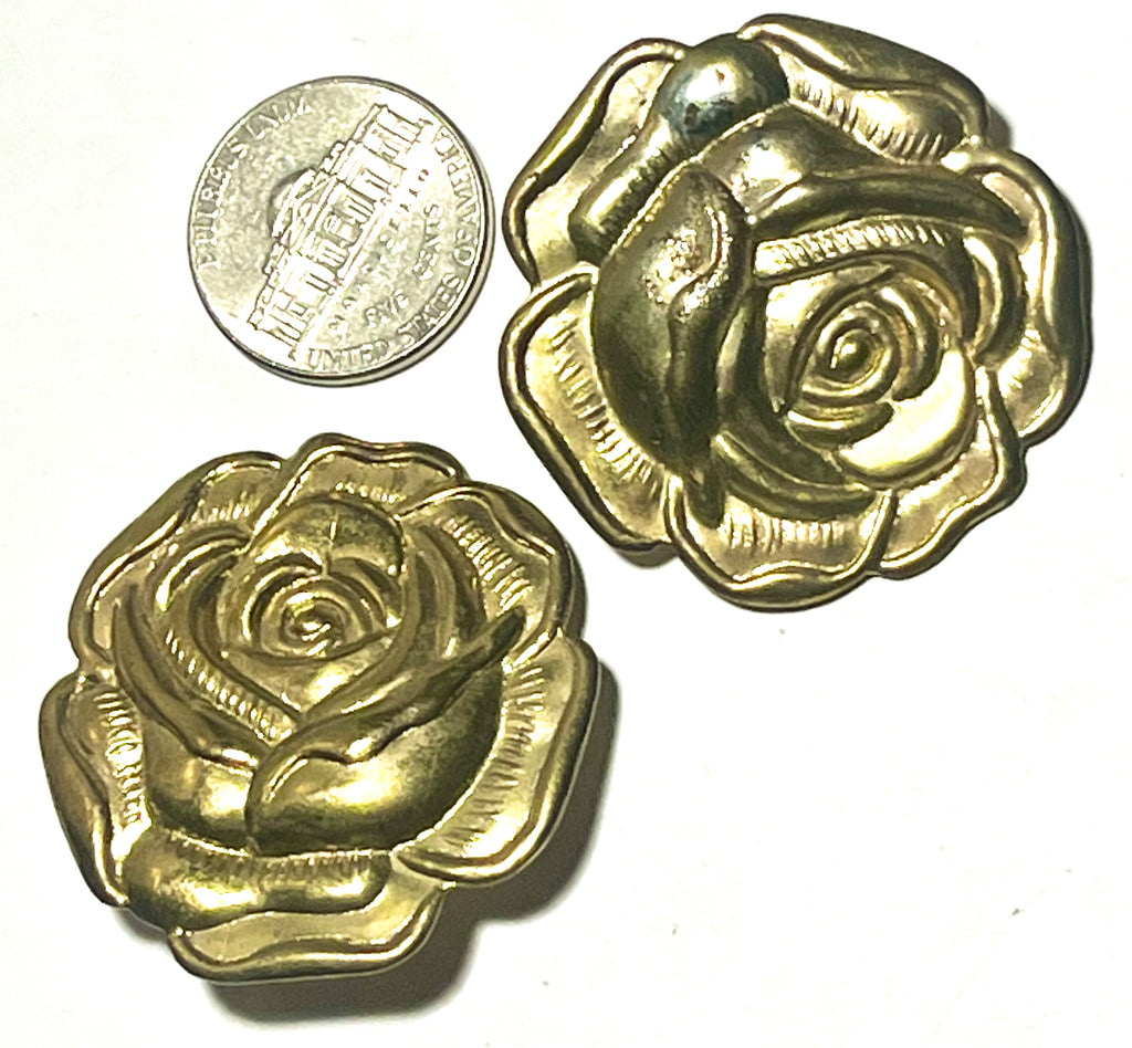 Vintage Gold Tone Rose Clip-On Earrings Large Floral Statement Retro