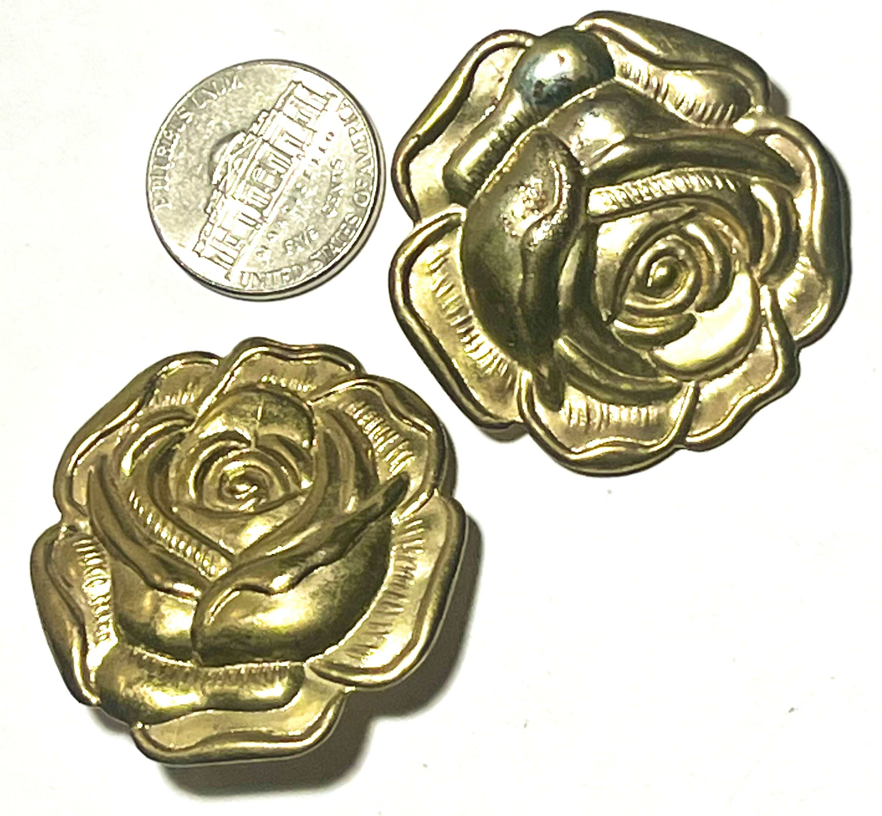 Vintage Gold Tone Rose Clip-On Earrings Large Floral Statement Retro