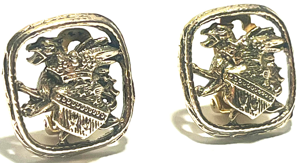 Vintage Gold Tone Heraldic Lion Crest Clip-On Earrings – Coat of Arms Medieval Style