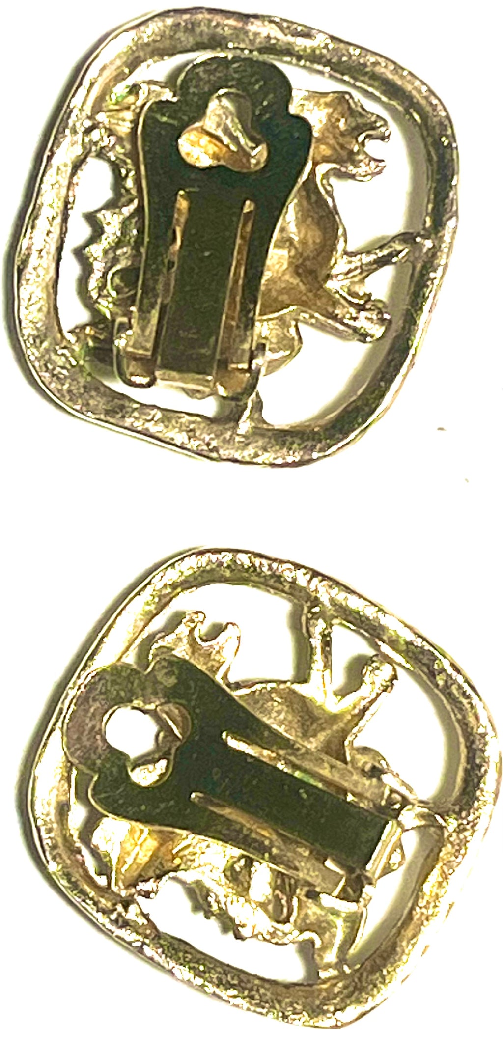 Vintage Gold Tone Heraldic Lion Crest Clip-On Earrings – Coat of Arms Medieval Style