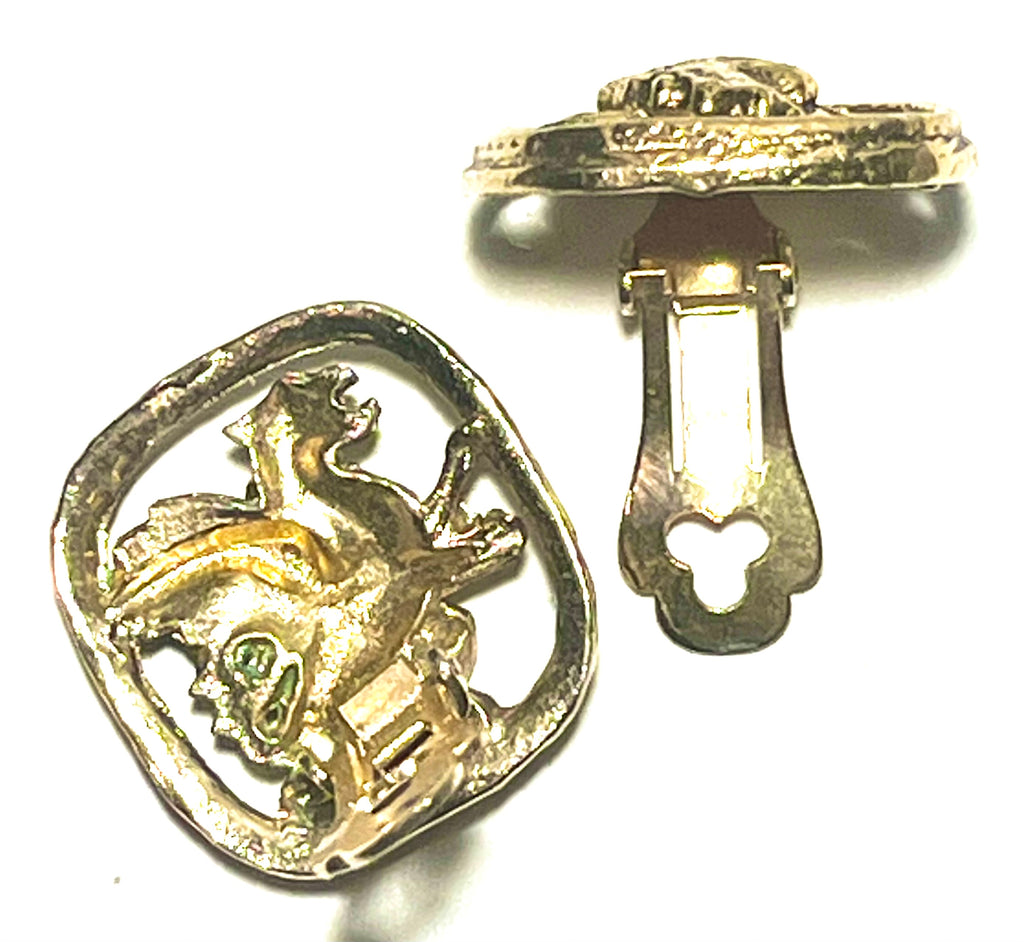 Vintage Gold Tone Heraldic Lion Crest Clip-On Earrings – Coat of Arms Medieval Style