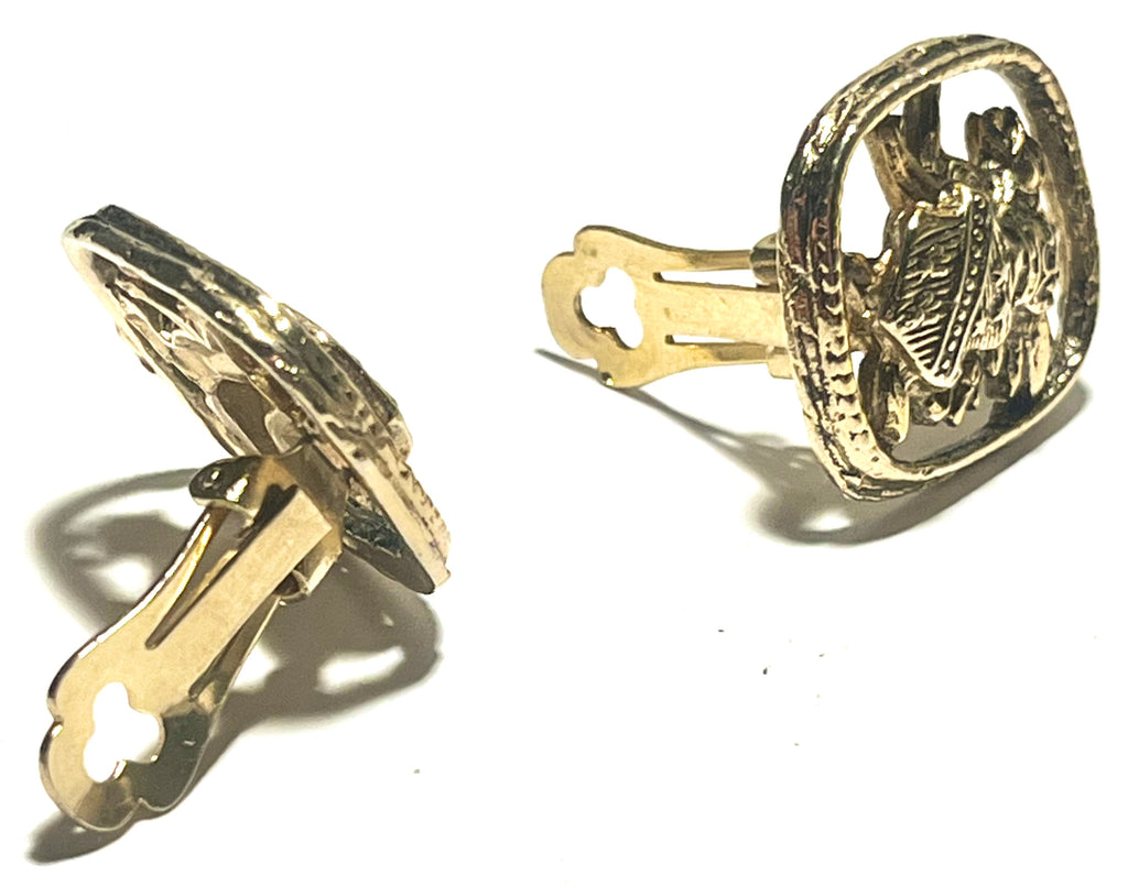 Vintage Gold Tone Heraldic Lion Crest Clip-On Earrings – Coat of Arms Medieval Style