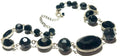 Black Faceted Statement Necklace Silver Tone Oval & Bead Link Vintage Style