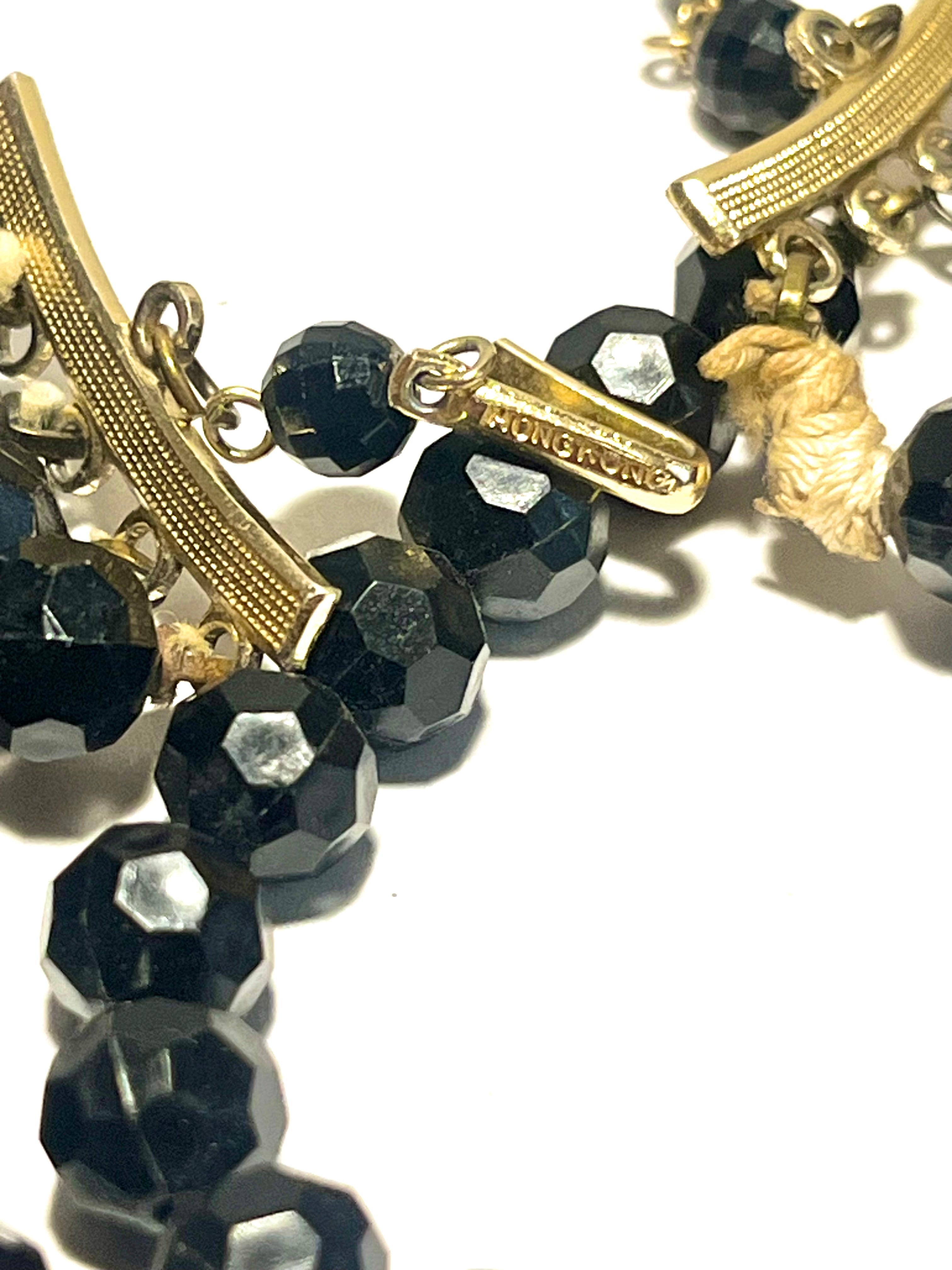 Vintage Multi-Strand Black Glass Bead Necklace – Aurora Borealis Spacers – Hong Kong