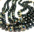 Vintage Multi-Strand Black Glass Bead Necklace – Aurora Borealis Spacers – Hong Kong