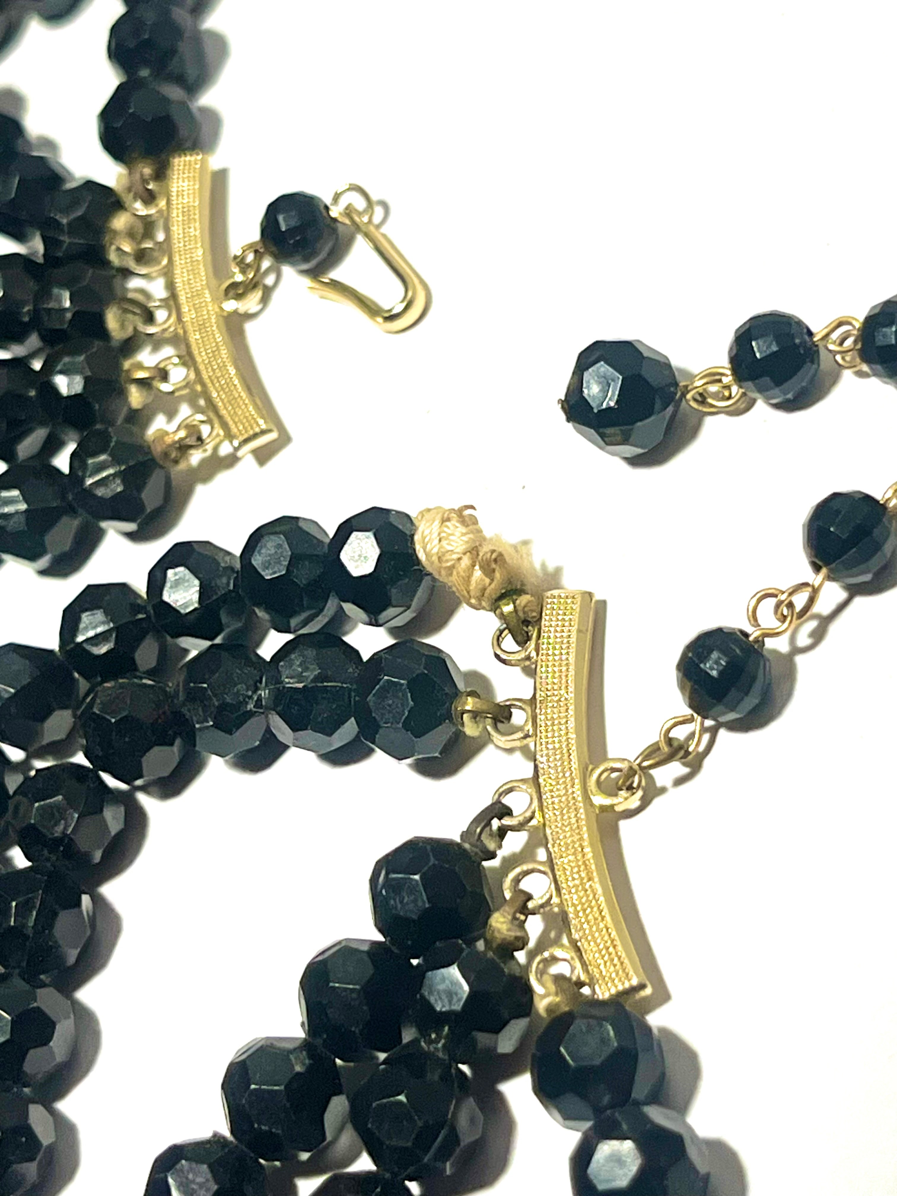 Vintage Multi-Strand Black Glass Bead Necklace – Aurora Borealis Spacers – Hong Kong