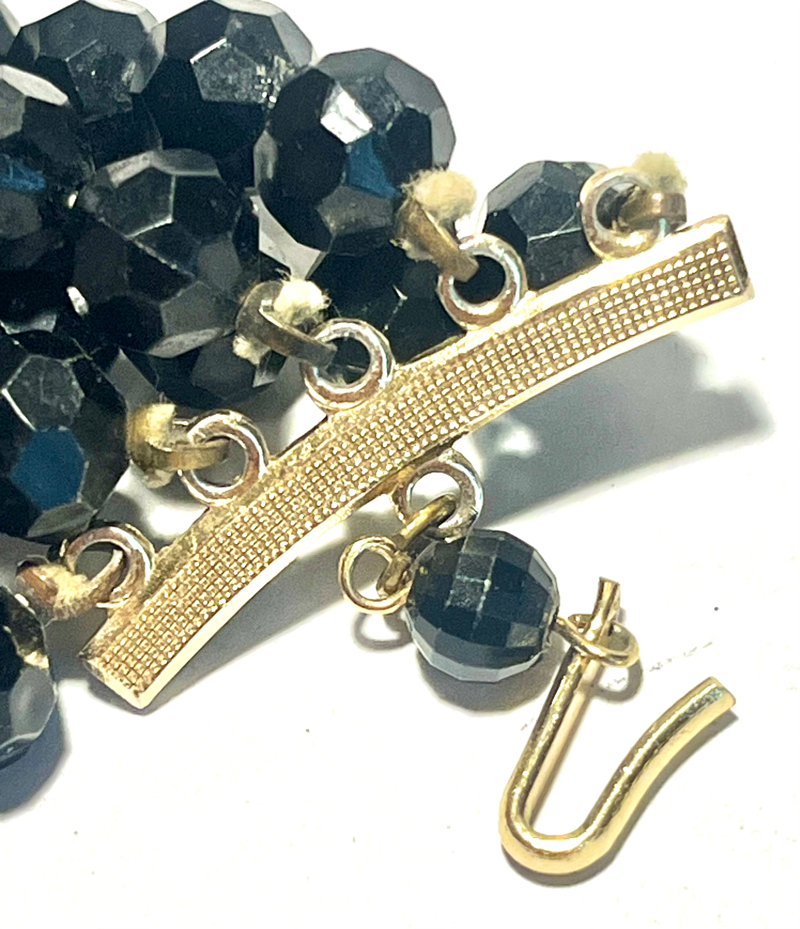 Vintage Multi-Strand Black Glass Bead Necklace – Aurora Borealis Spacers – Hong Kong
