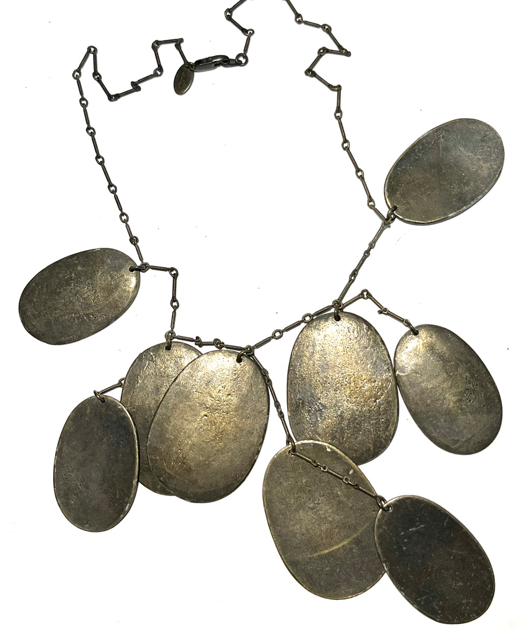 Rebel Designs Statement Necklace Gold Tone Oval Dangle Bib Fringe Necklace Artisan Style