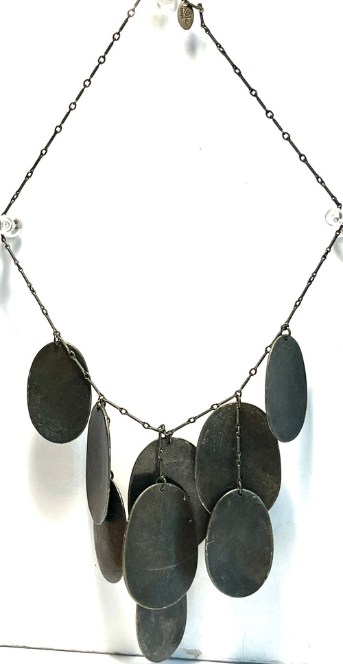 Rebel Designs Statement Necklace Gold Tone Oval Dangle Bib Fringe Necklace Artisan Style
