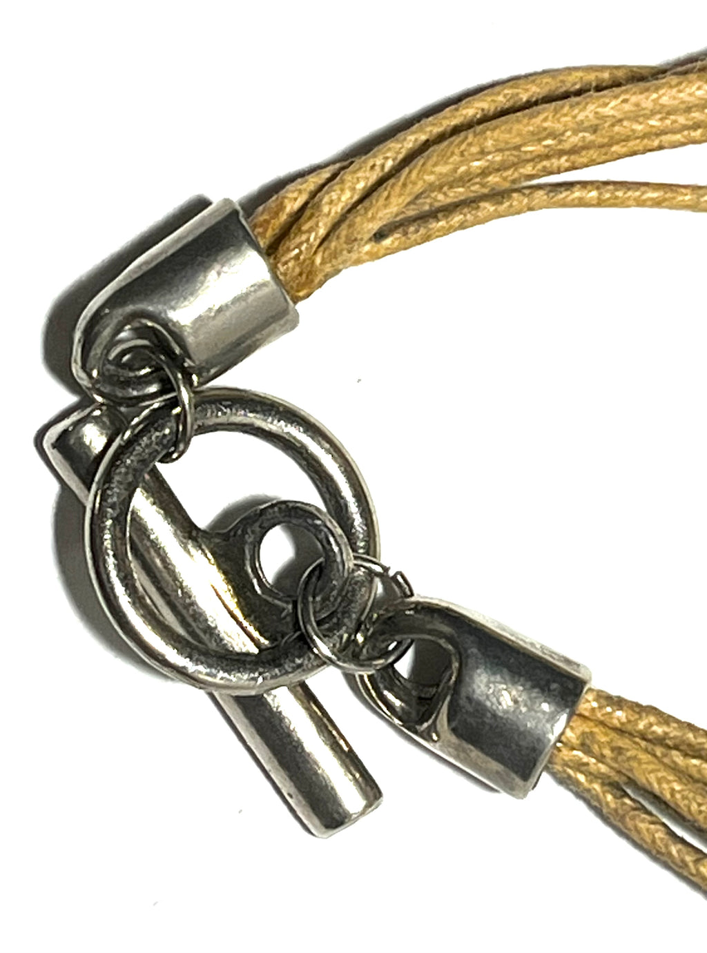 Boho Multi-Strand Cord Necklace with Hammered Silver Tone Donut Pendant