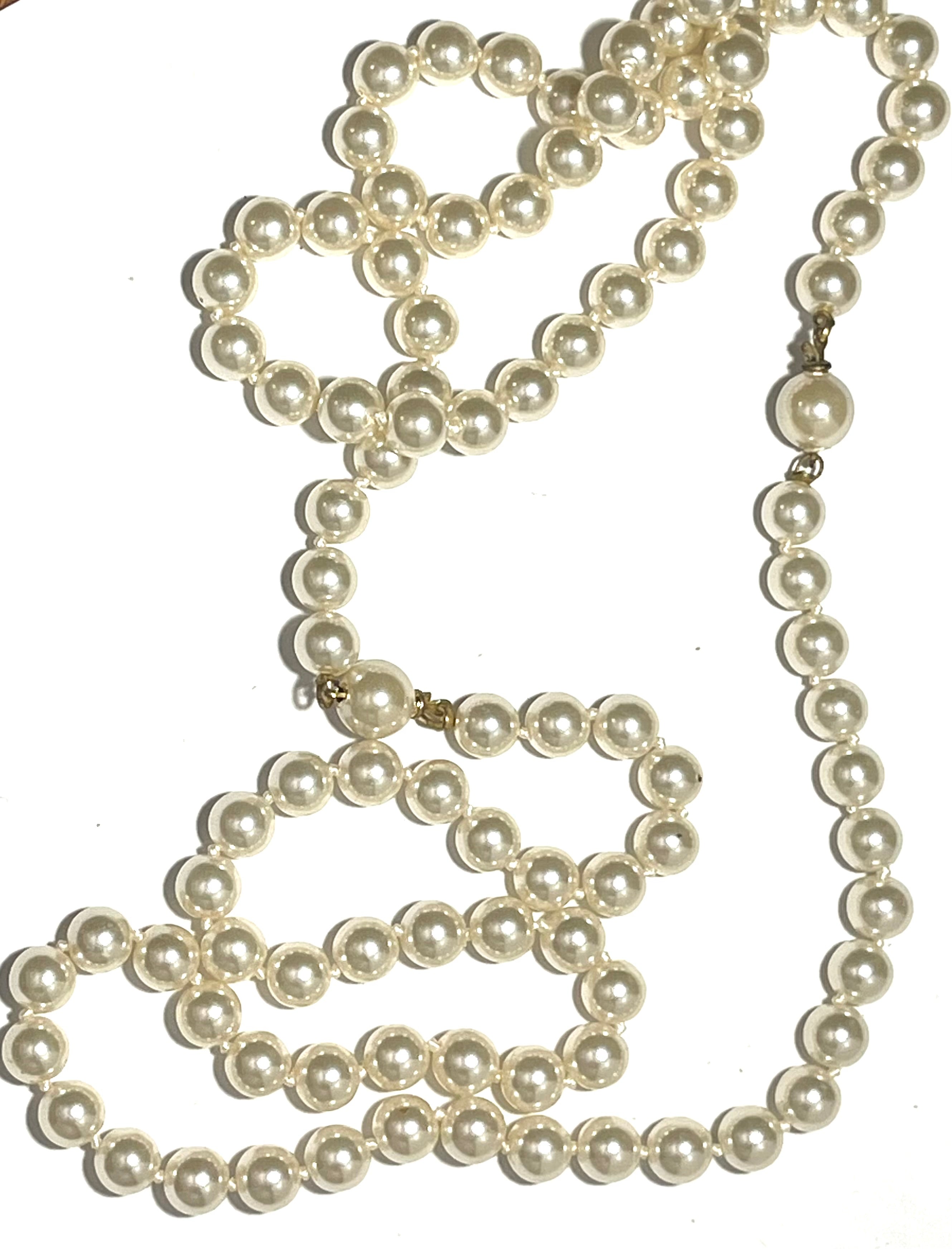 Vintage Faux Pearl Opera Necklace Ivory Beaded Strand Mid Century Costume Jewelry