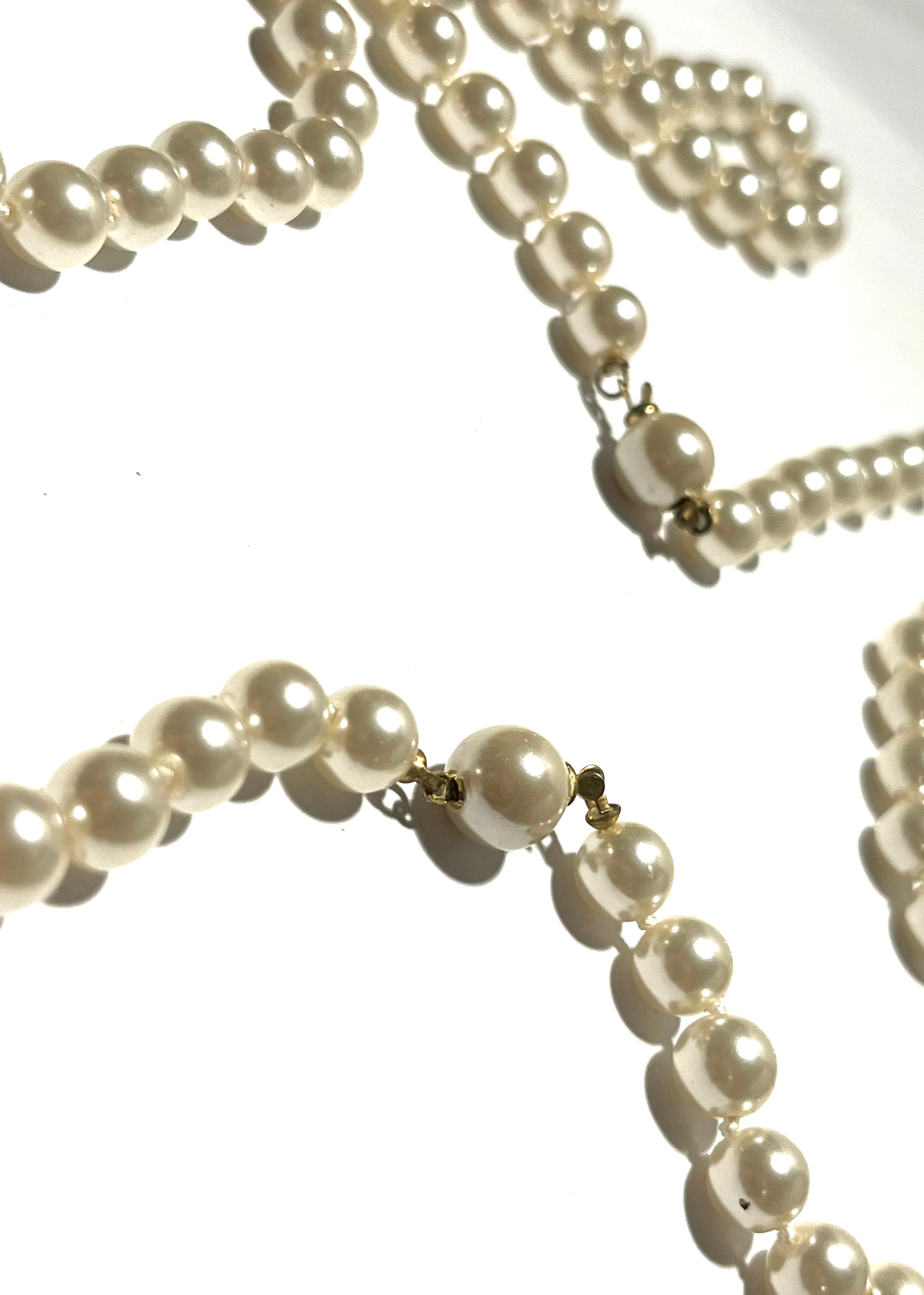 Vintage Faux Pearl Opera Necklace Ivory Beaded Strand Mid Century Costume Jewelry