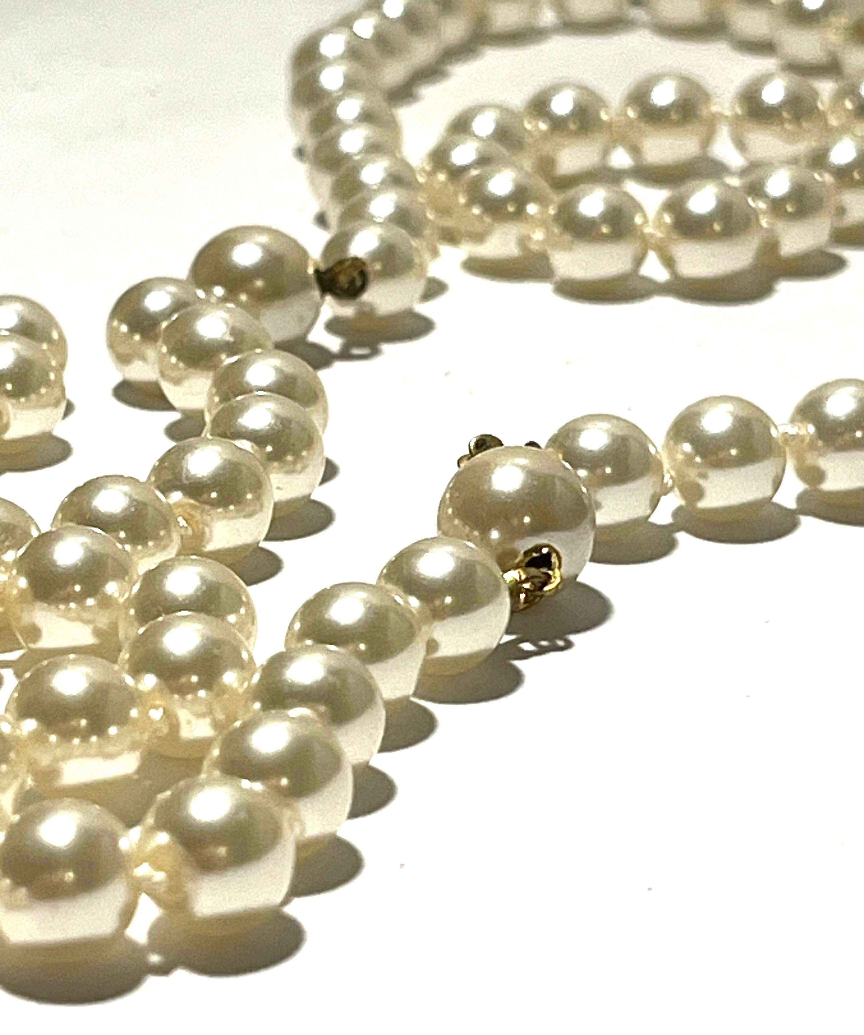 Vintage Faux Pearl Opera Necklace Ivory Beaded Strand Mid Century Costume Jewelry
