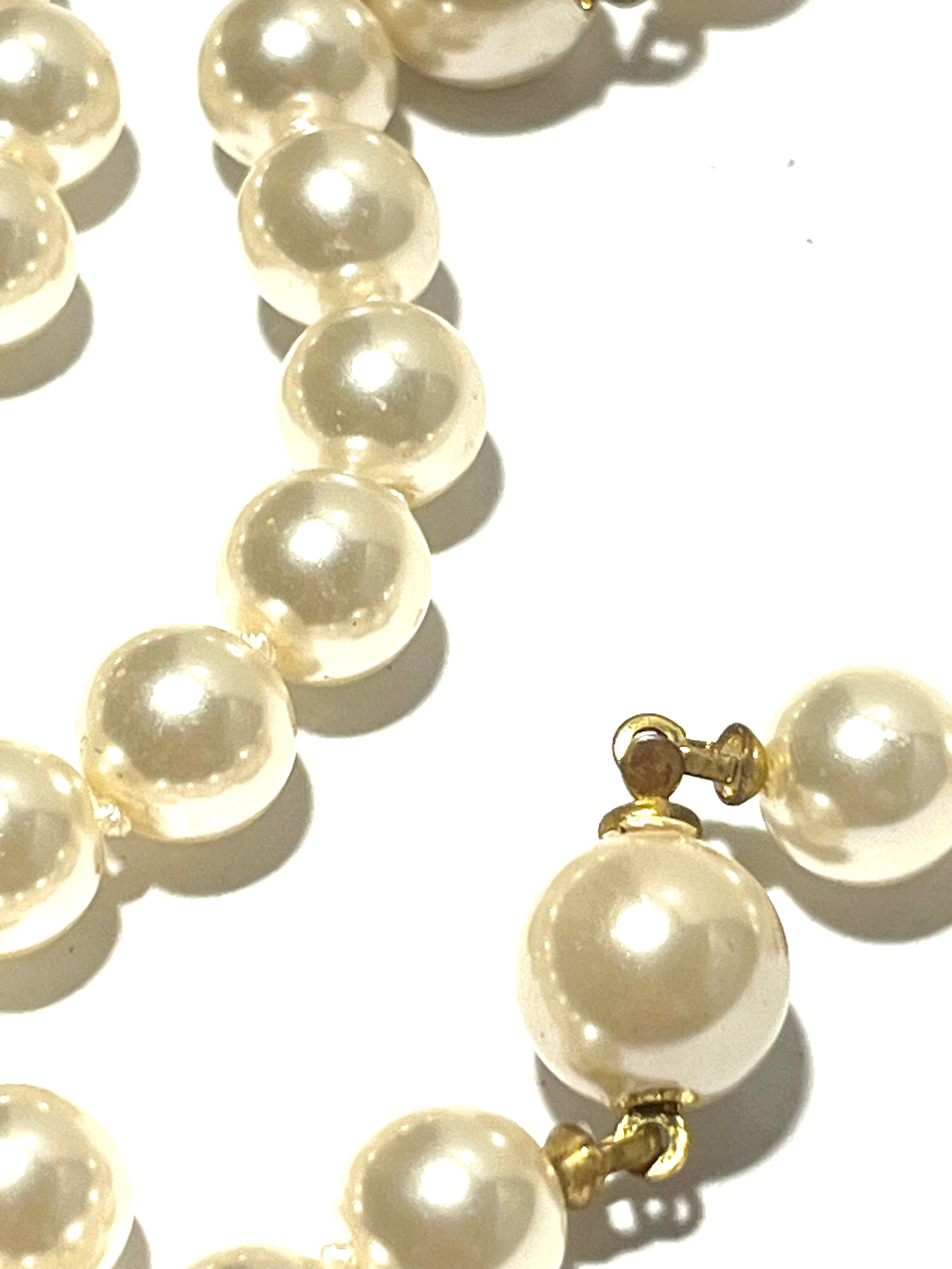 Vintage Faux Pearl Opera Necklace Ivory Beaded Strand Mid Century Costume Jewelry