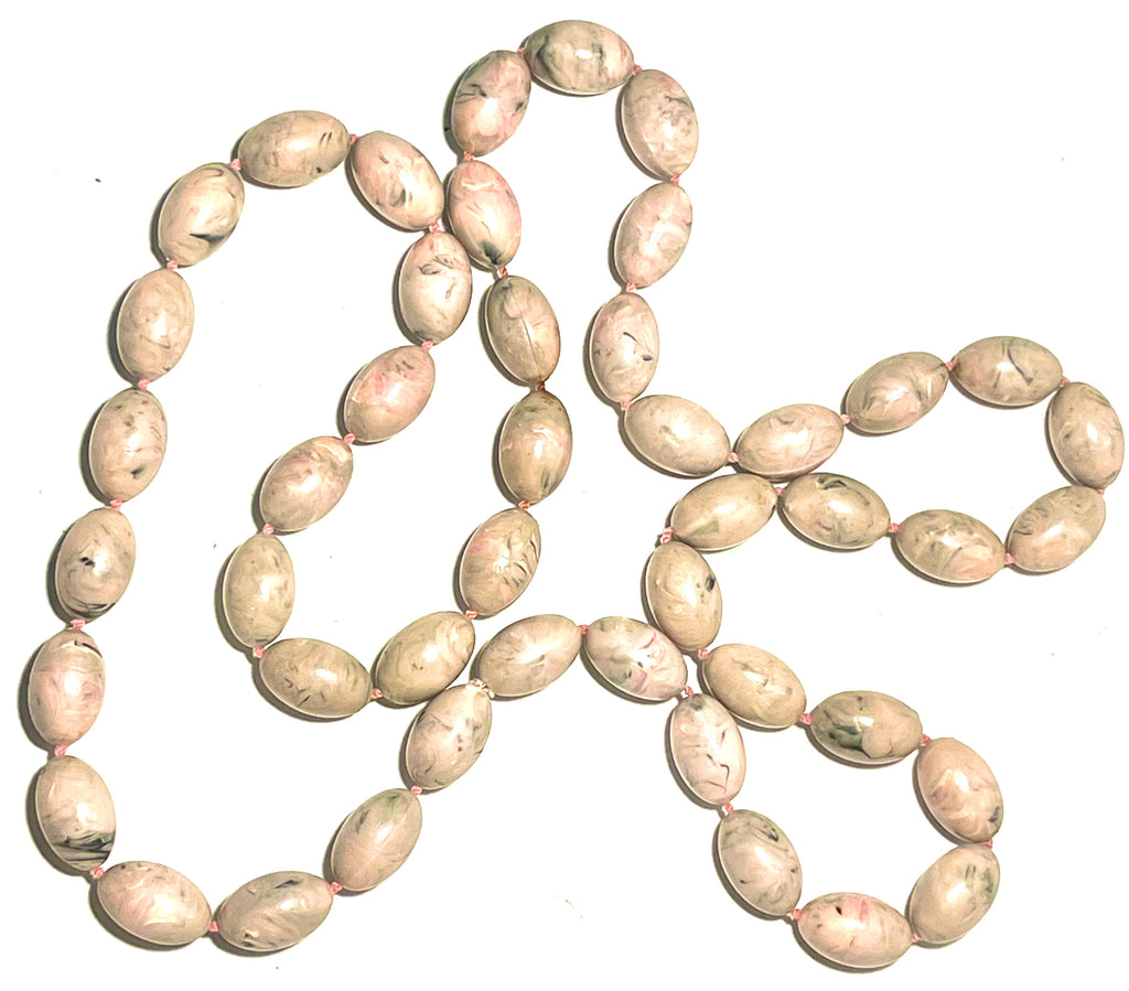 Vintage Marbled Lucite Statement Necklace Oversized Oval Beads Pink Gray Mid Century