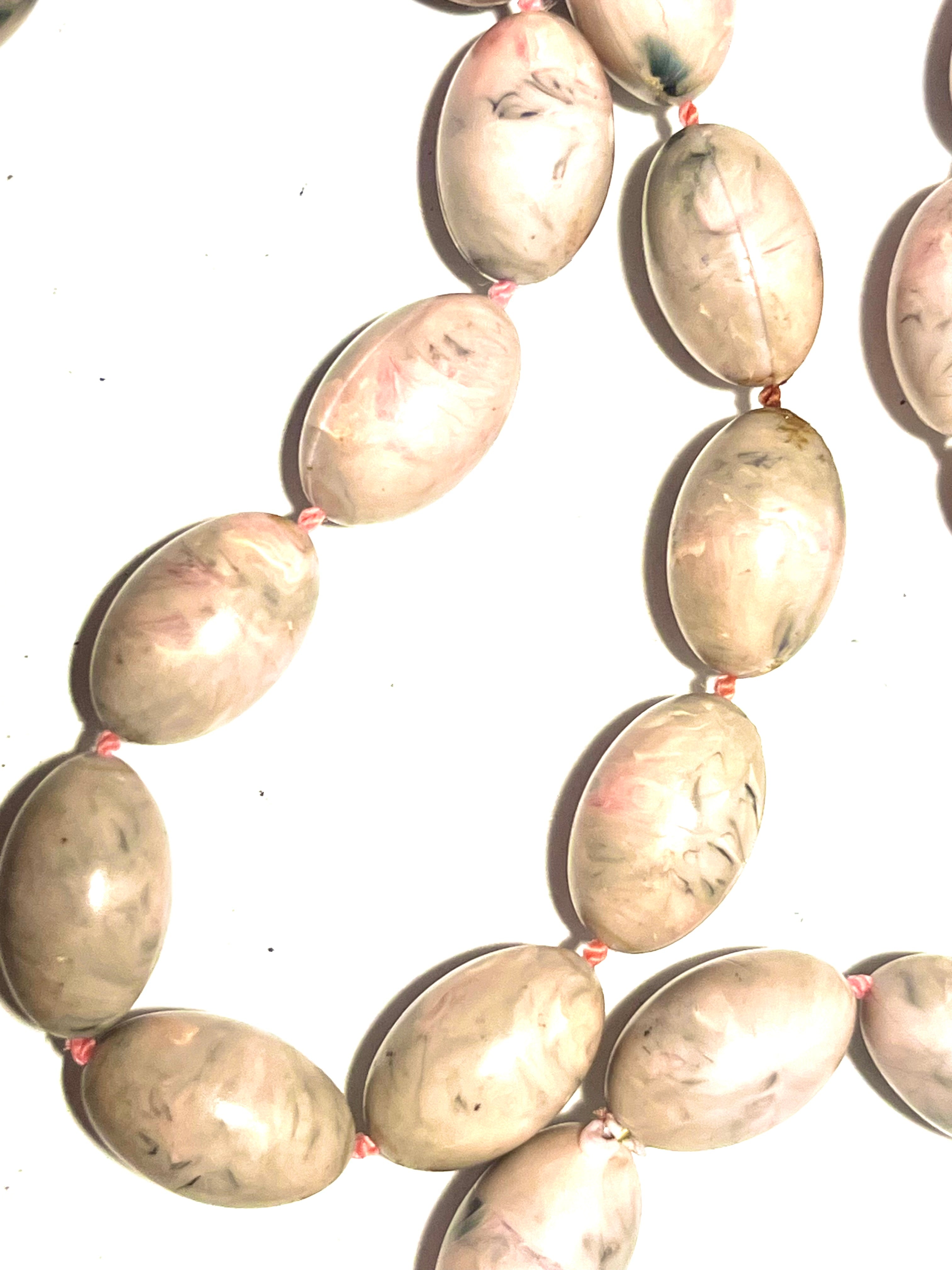 Vintage Marbled Lucite Statement Necklace Oversized Oval Beads Pink Gray Mid Century