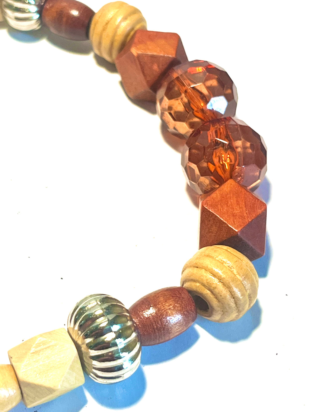 Boho Mixed Bead Statement Necklace Wood Acrylic Amber Geometric Artisan Style