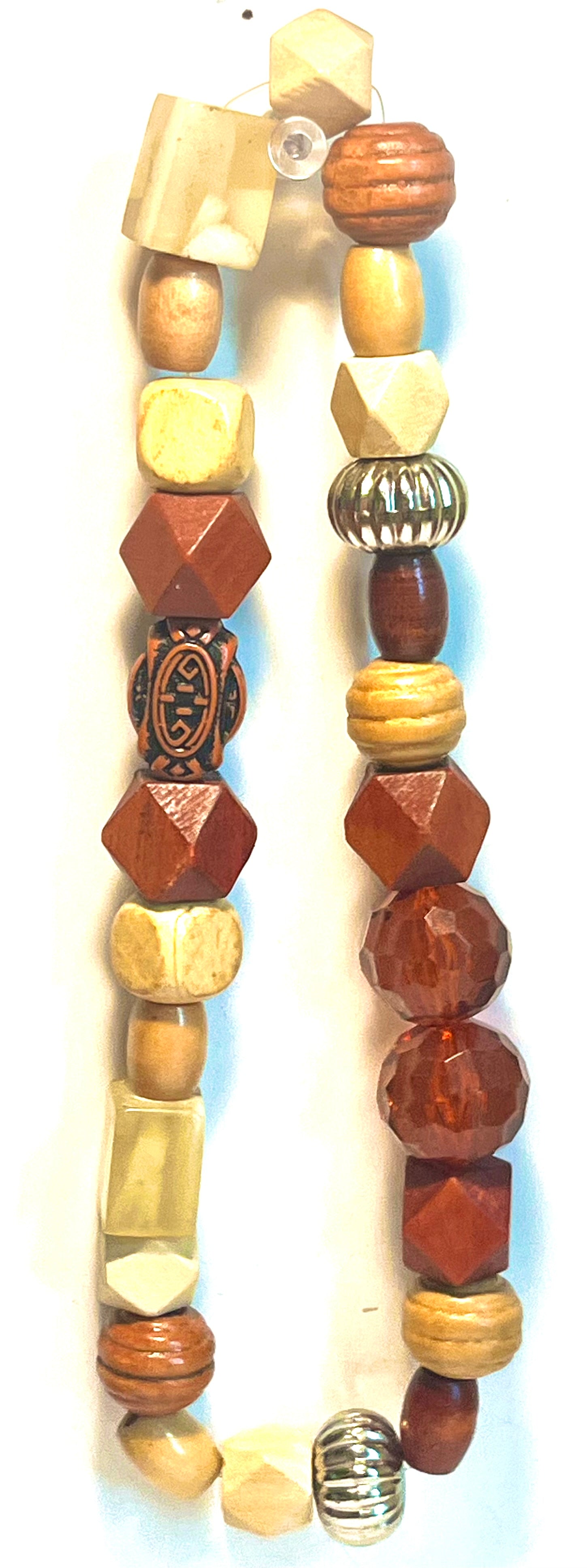 Boho Mixed Bead Statement Necklace Wood Acrylic Amber Geometric Artisan Style