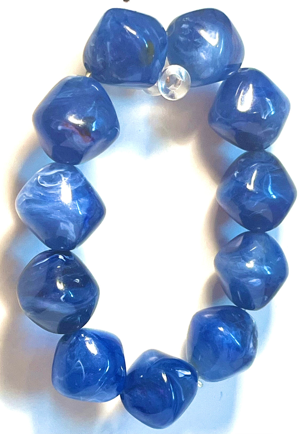 Vintage Blue Marbled Lucite Stretch Bracelet Chunky Acrylic Statement Jewelry