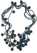 Vintage Black Seed Bead Statement Necklace Handmade Fringe Cluster Bib Necklace