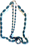 Vintage Black Oval Bead Necklace with Pink Crystal Spacers Long Retro Statement Necklace
