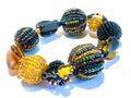 Handmade Artisan Beaded Bracelet Black Amber Seed Bead Statement Stretch Bracelet