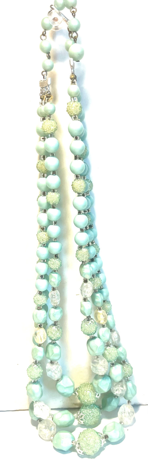 1950s Japanese Costume Jewelry Necklace Aqua Lucite Beads