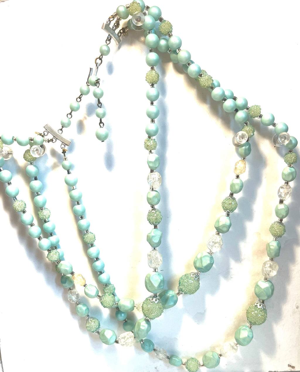 1950s Japanese Costume Jewelry Necklace Aqua Lucite Beads