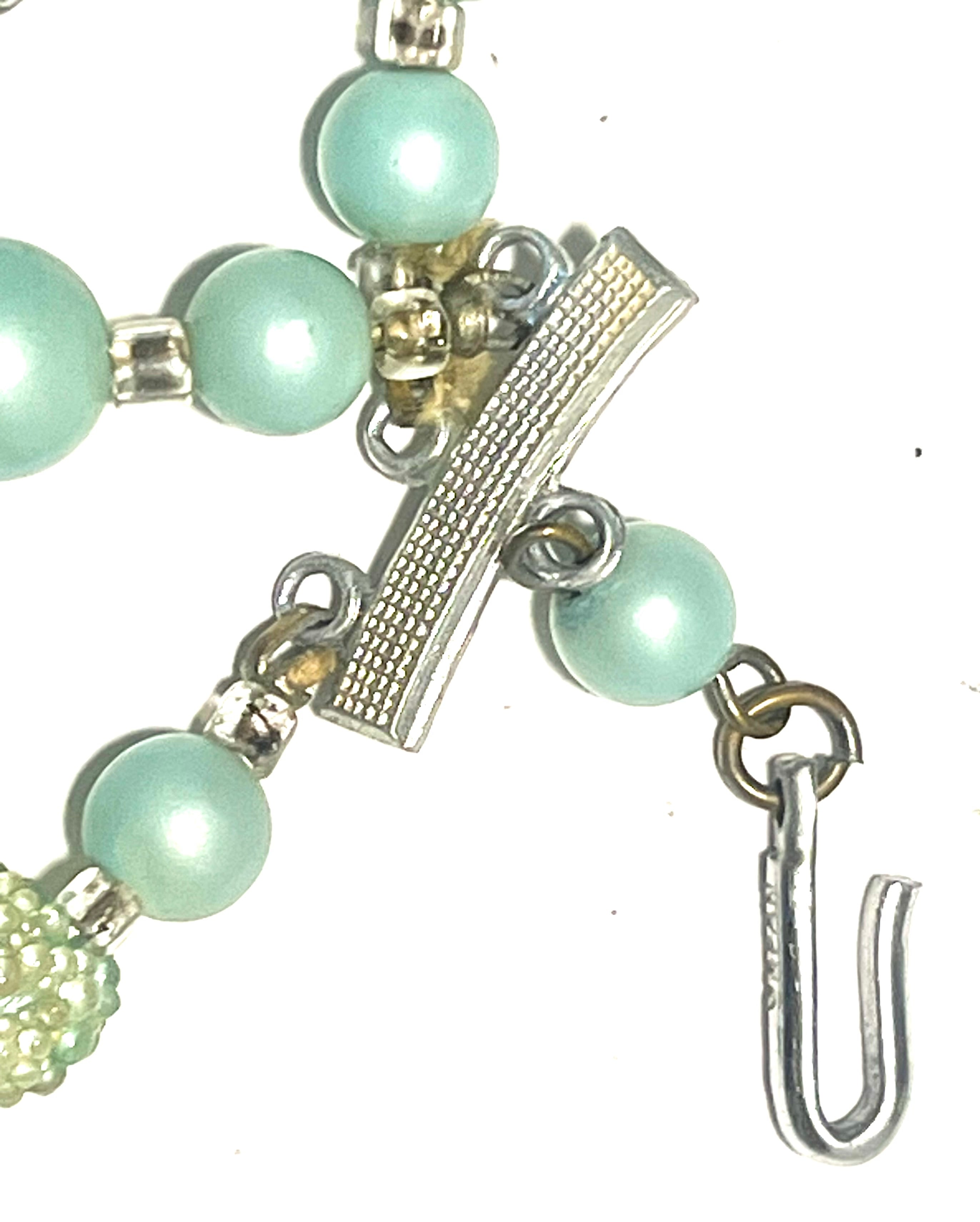 1950s Japanese Costume Jewelry Necklace Aqua Lucite Beads